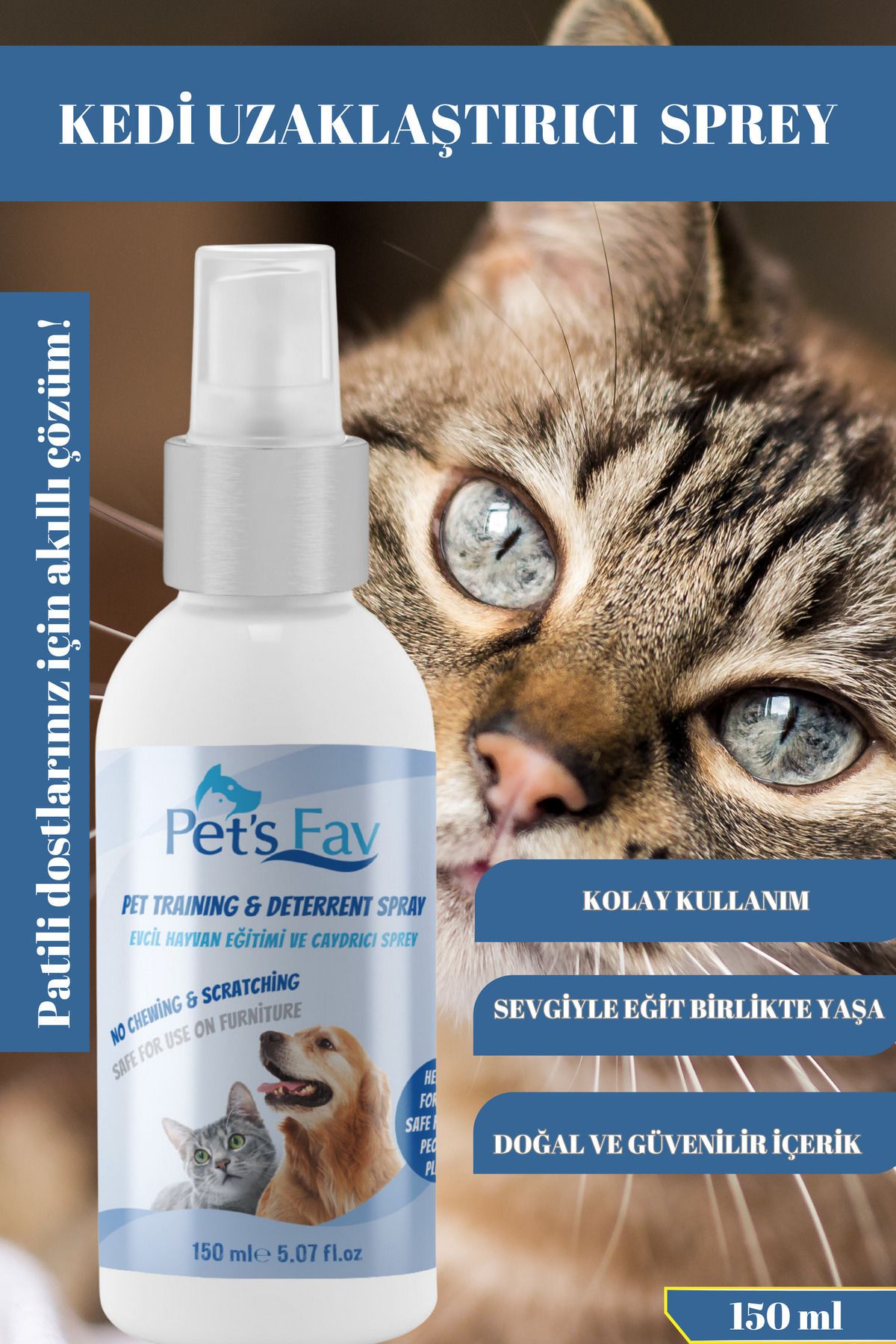 Pets Fav Kedi Tuvalet Eğitimi, Doğal Uzaklaştırıcı Sprey, Caydırıcı, Tırmalama ve Isırma Önleyici