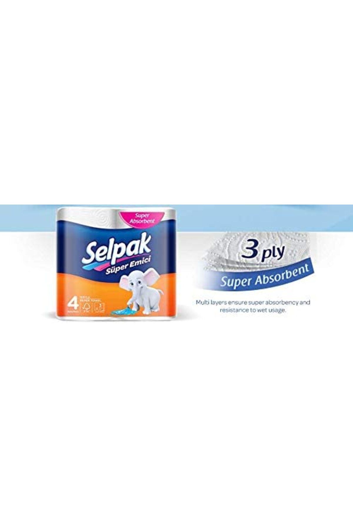 Selpak-Super Absorbent Kitchen Paper Towel - 3 Ply - 12 Rolls 3