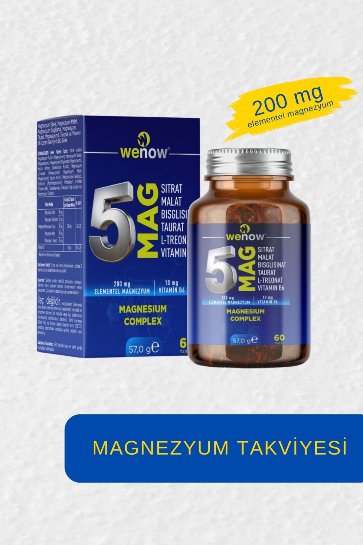 wenow 5mag 5 Aktif Form Magnezyum (200 MG) 10 Mg P-5-p (VİTAMİN B6) 60 Tablet