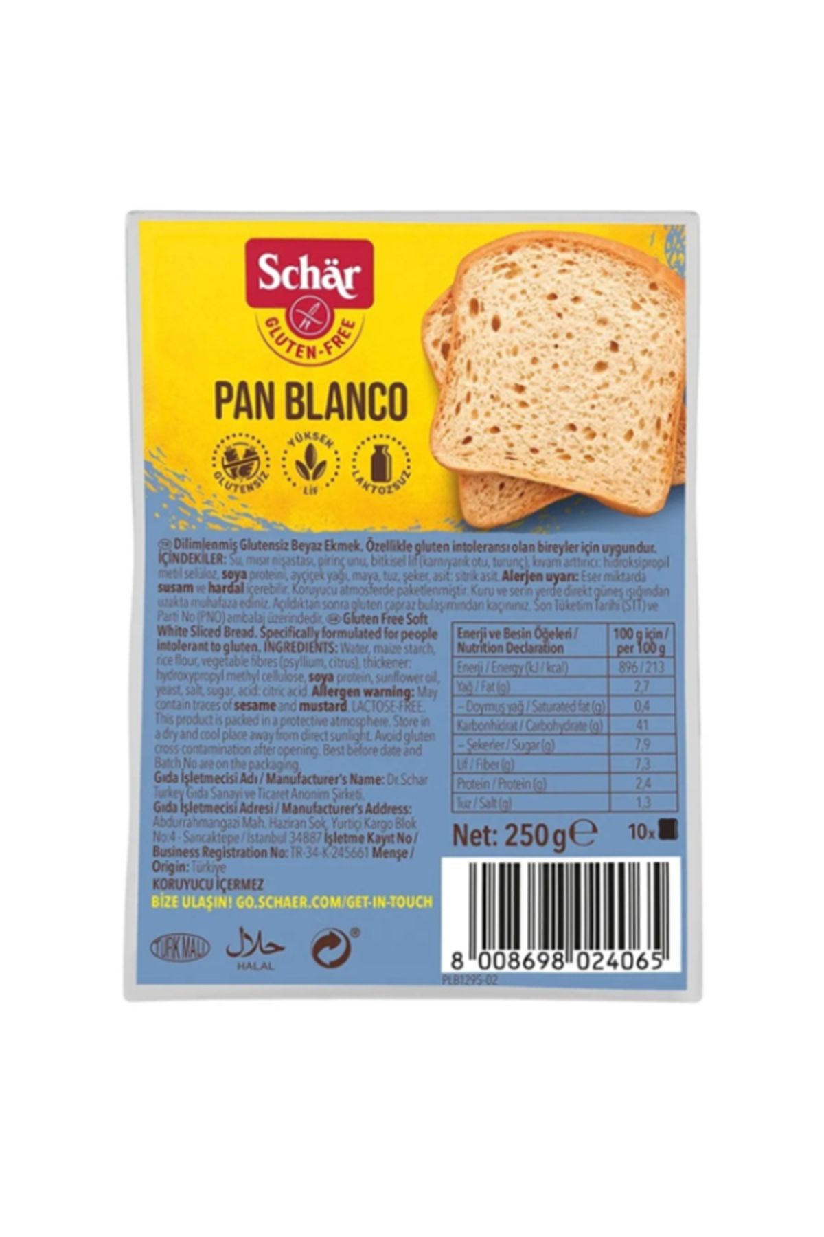 Schar Pan Blanco Dilimli Glutensiz Ekmek 200 Gr.