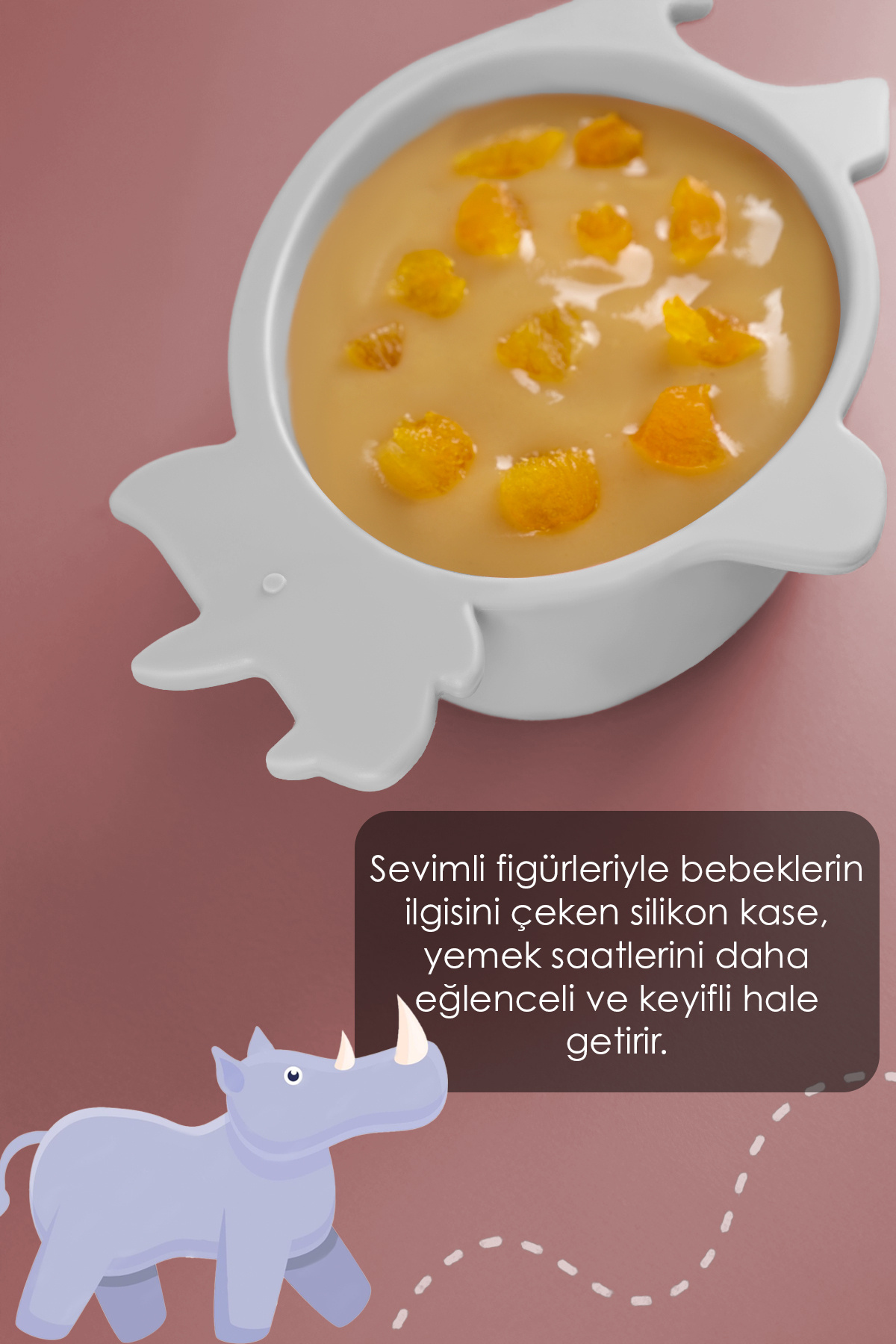 Meleni Baby 3'lü Hayvan Figürlü Silikon Bebek Mama Kasesi Seti - Şekilli Bebek Beslenme Kasesi Gri fotoğrafı 5 (önizleme)