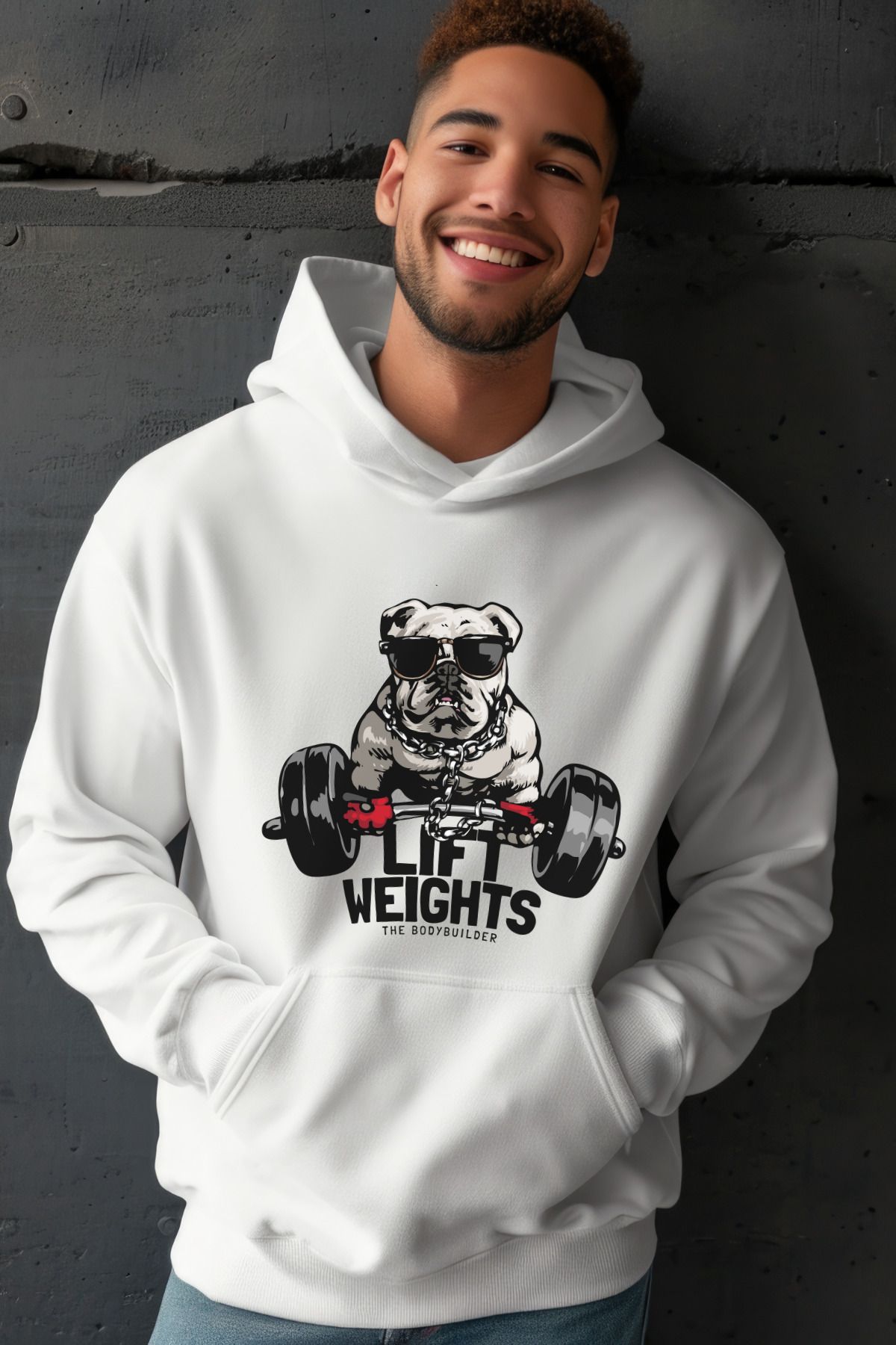 سوئیشرت مردانه 3 نخی برند Gym Oversize White Headie