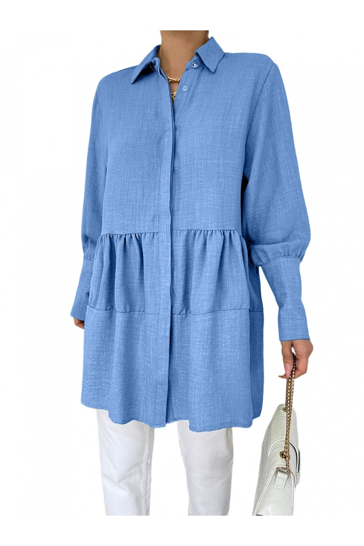 Modamorfo-Pieced Linen Tunic with Stoned Buttons on Arm Cuff 2