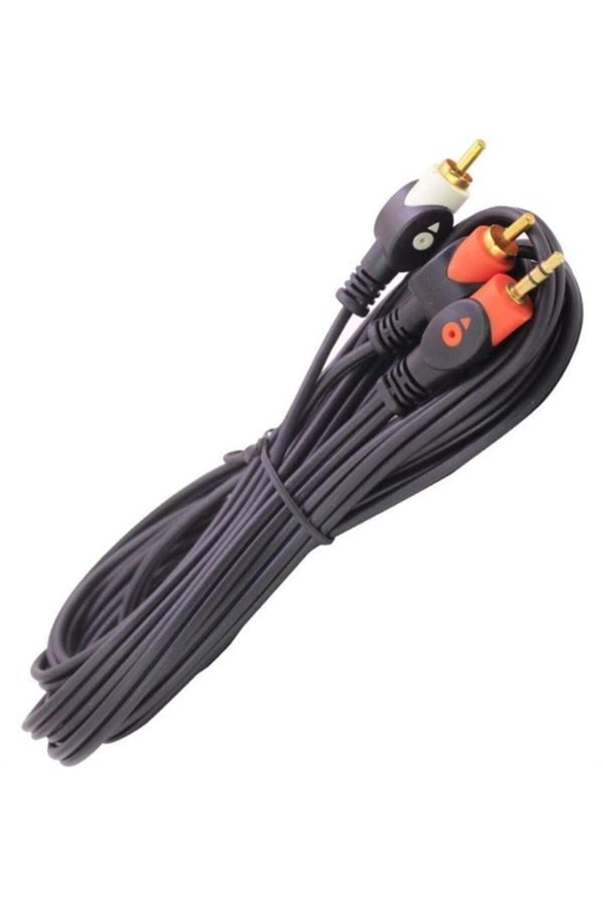 NZM TİCARET Power 1. Kalite 2 Rca Erkek 3.5 Mm Stereo Erkek 10 Metre Ses Kablosu