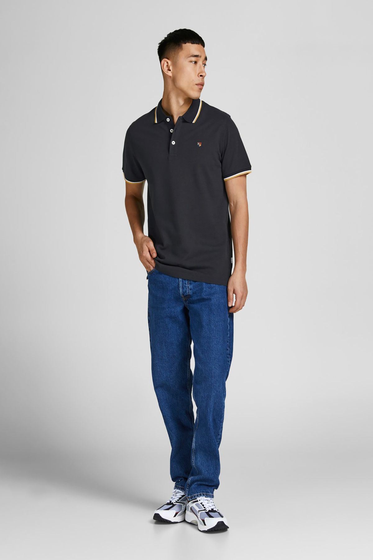 تی شرت مشکی مردانه سیاه Jack Jones یقه پولو خاکستری تیره 12169064 Jack & Jones