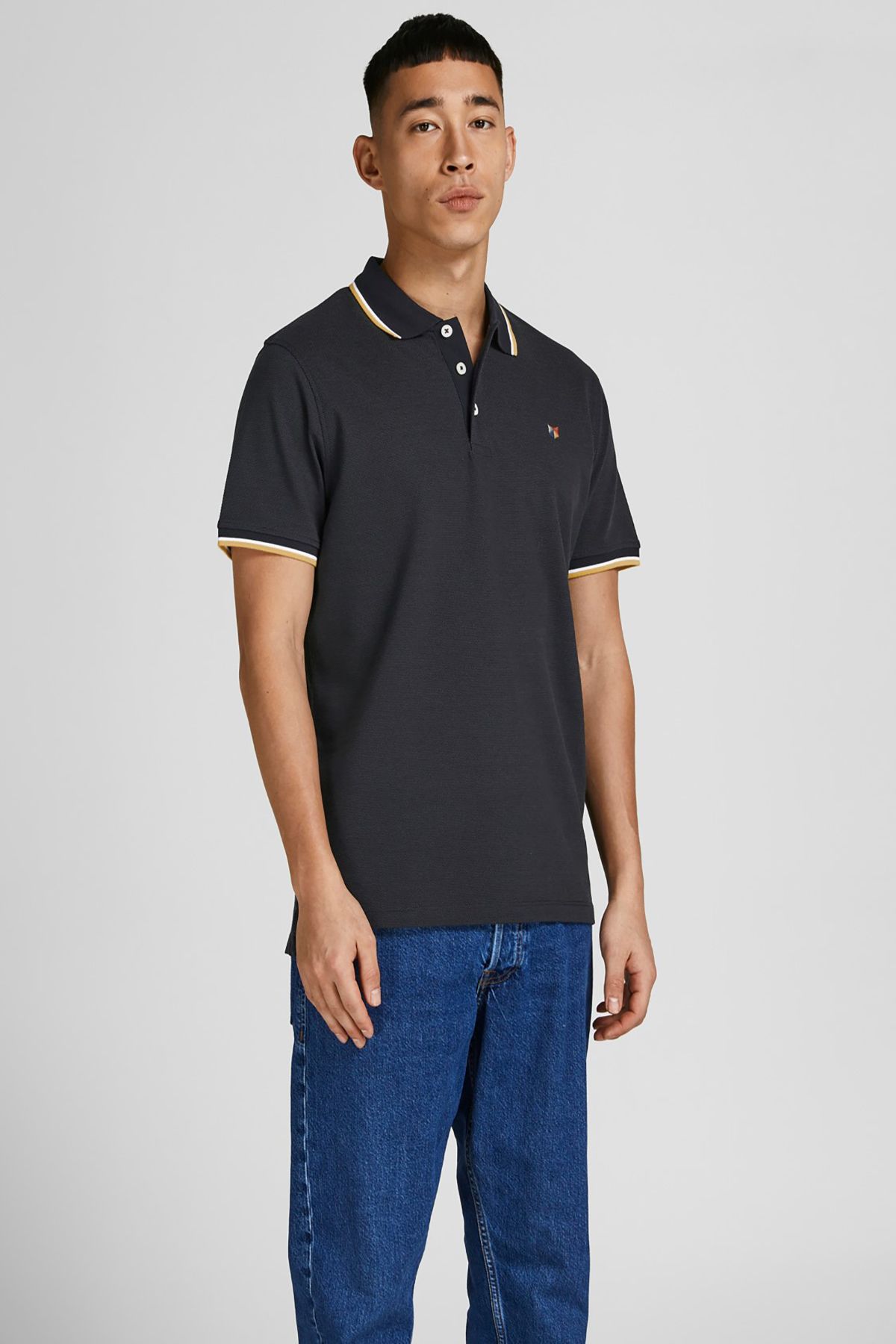 تی شرت مشکی مردانه سیاه Jack Jones یقه پولو خاکستری تیره 12169064 Jack & Jones