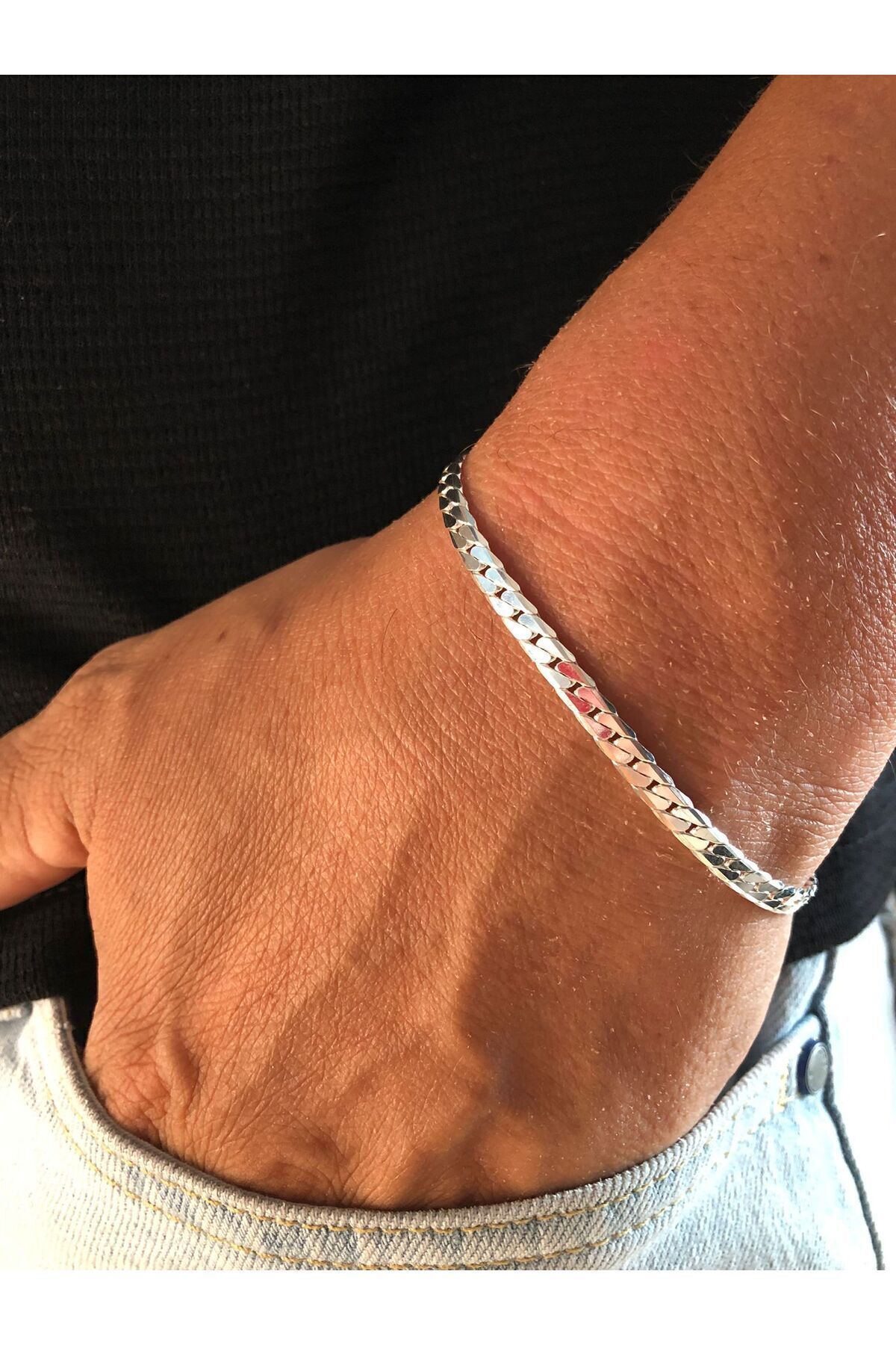 vogutima Erkek Gümüş Bileklik - 4mm Ezme Gurmet Italy, Sevgiliye, Eşe, Babaya Hediye Bileklik