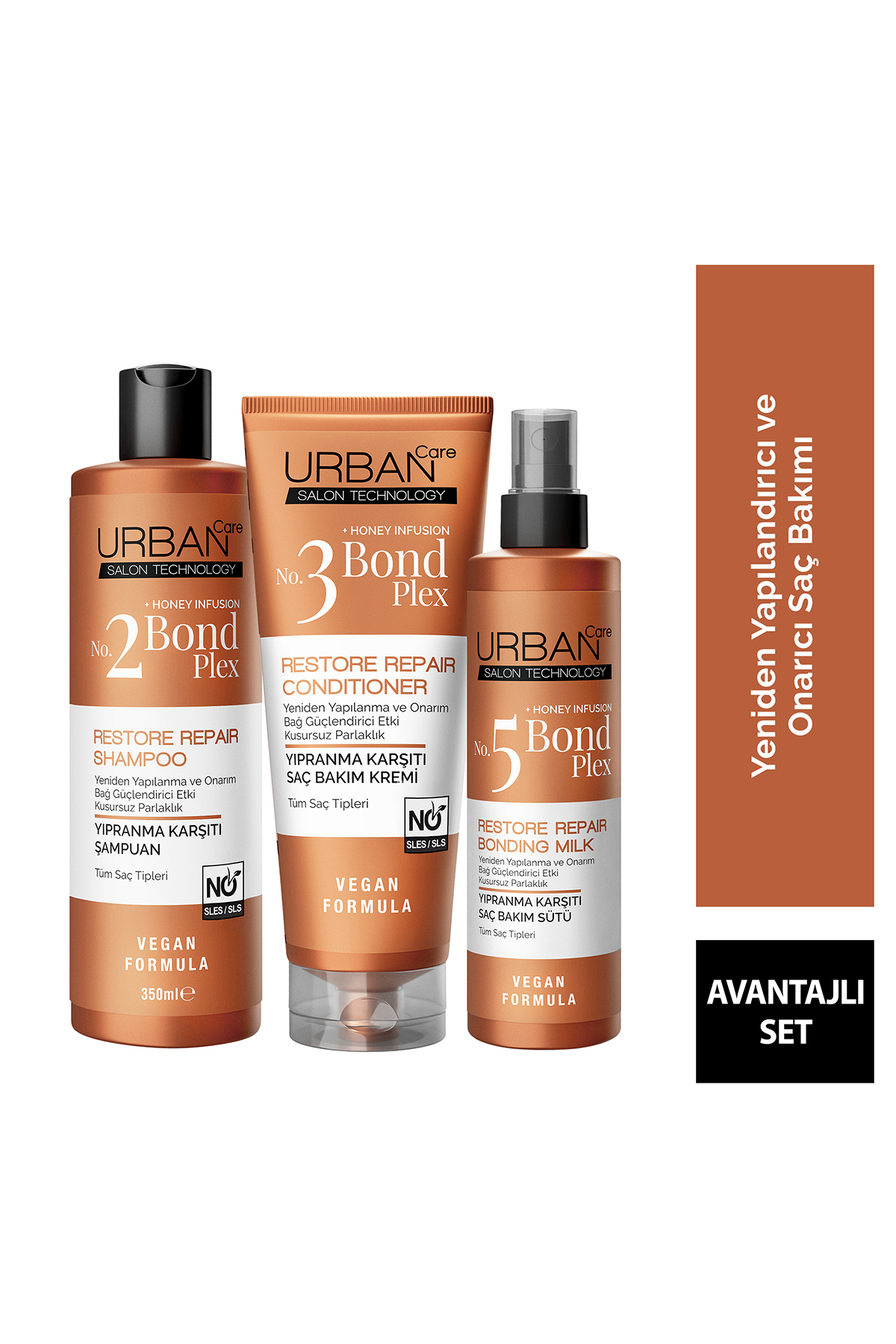 Urban Care Bond Plex Restore Repair Yıpranma Karşıtı Şampuan Krem Süt Saç Bakım Seti 3'lü-vegan URBPKT42