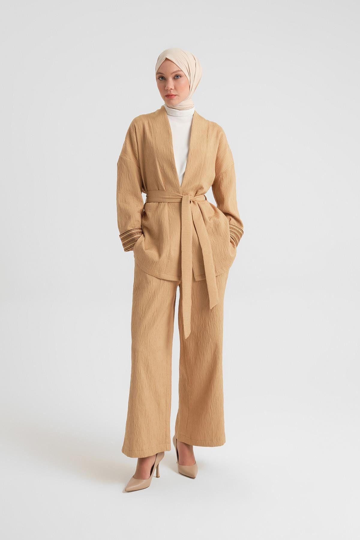 Armine-Camel Kimono Set - Textured Fabric, Model 24Y6812 6