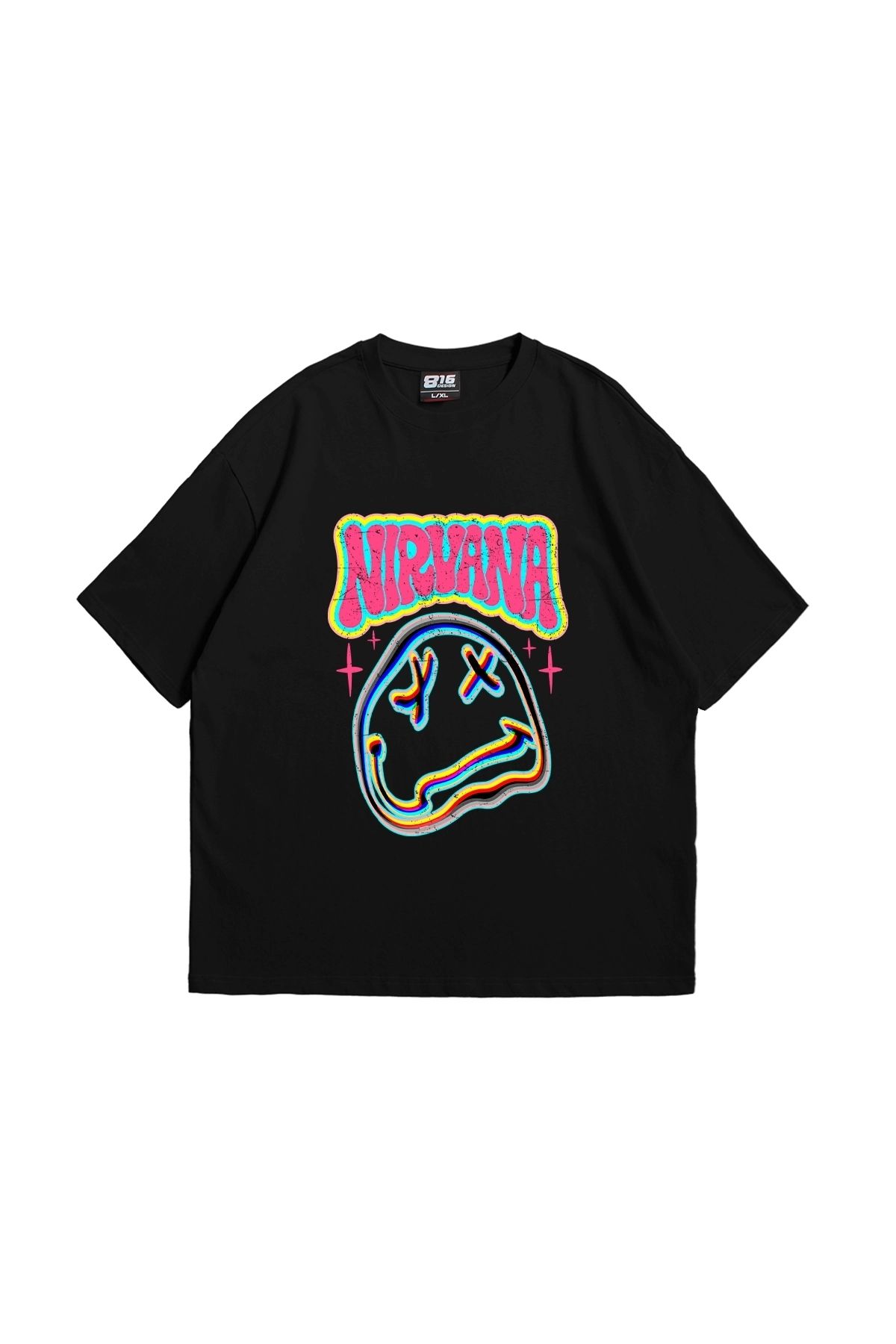 Tarzsokak Nirvana Smile Baskılı Oversize Unisex Siyah