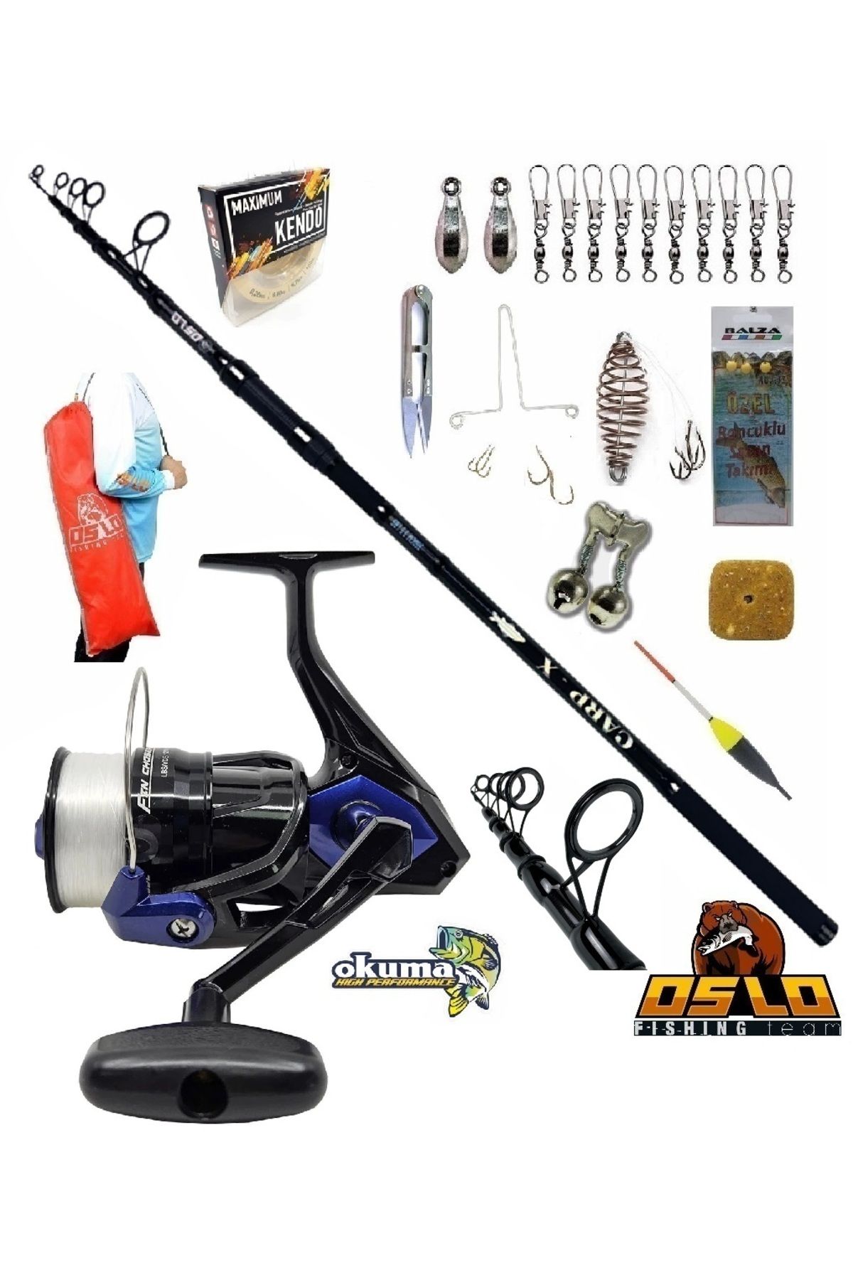 Okuma Fin Chaser X FNX-60NG Oslo Carp-x 390cm 3,5lbs Profesyonel Surf Sazan Kıyı Olta Takımı Seti