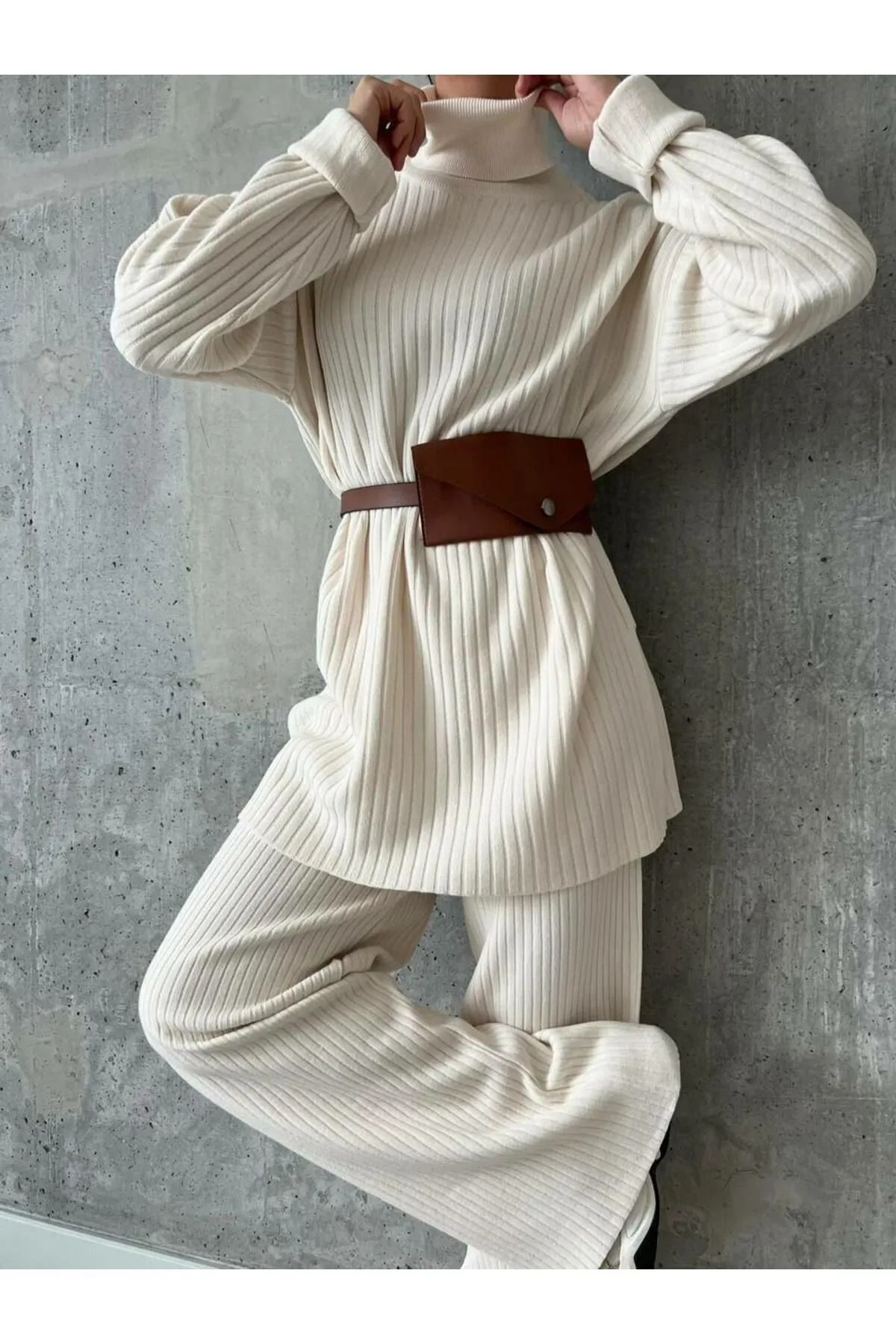 My Blog-Stone Ribbed Turtleneck Knitwear Set - 4671 2