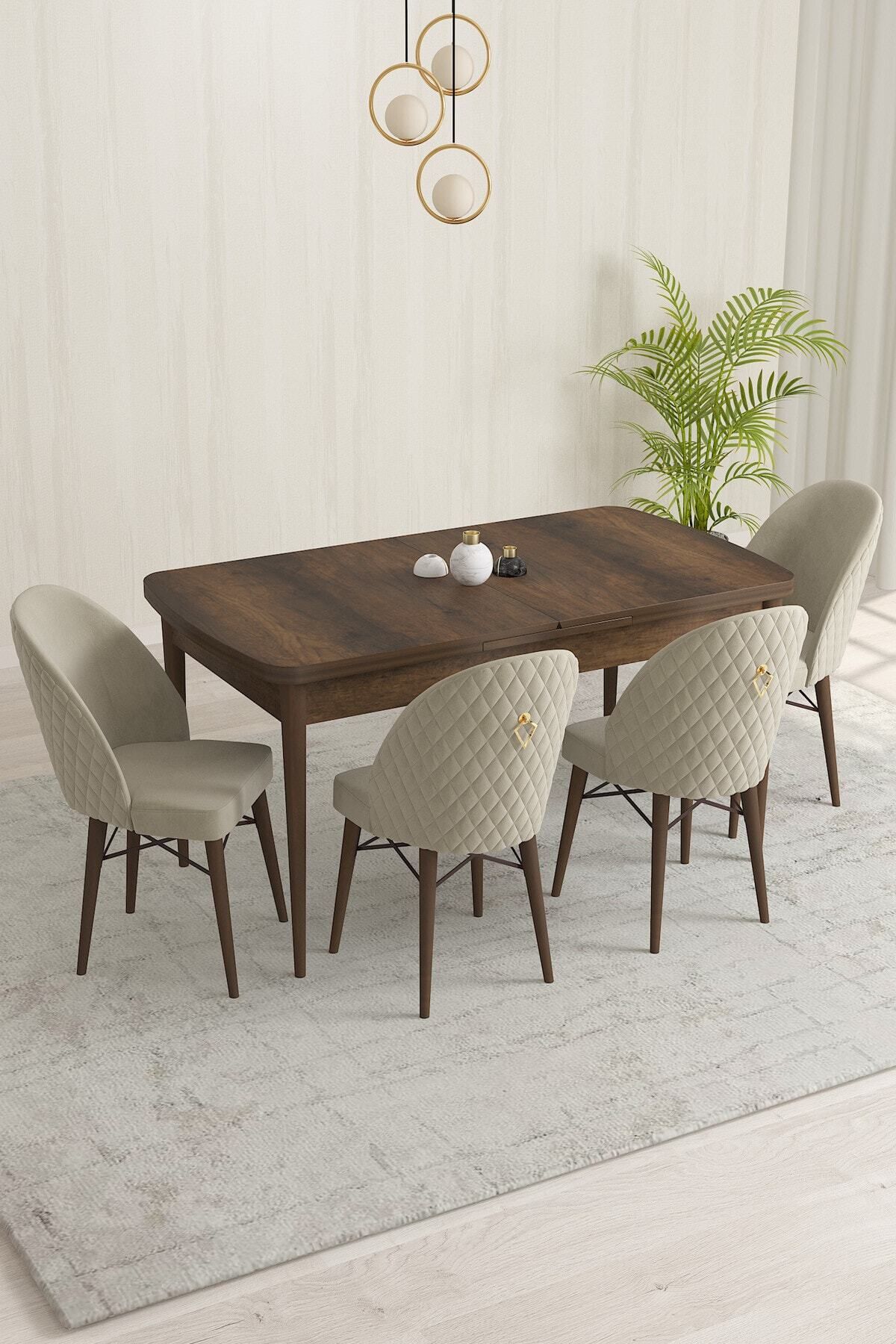 violeta Barok Desen 80x132 Mdf Açılabilir Yemek Masası Takımı 4 Adet Sandalye