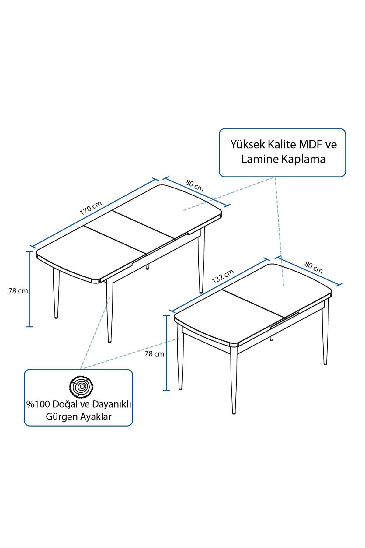 Vien Siyah Mermer Desen 80x132 Mdf Açılabilir Mutfak Masası Takımı 4 Adet Sandalye-2