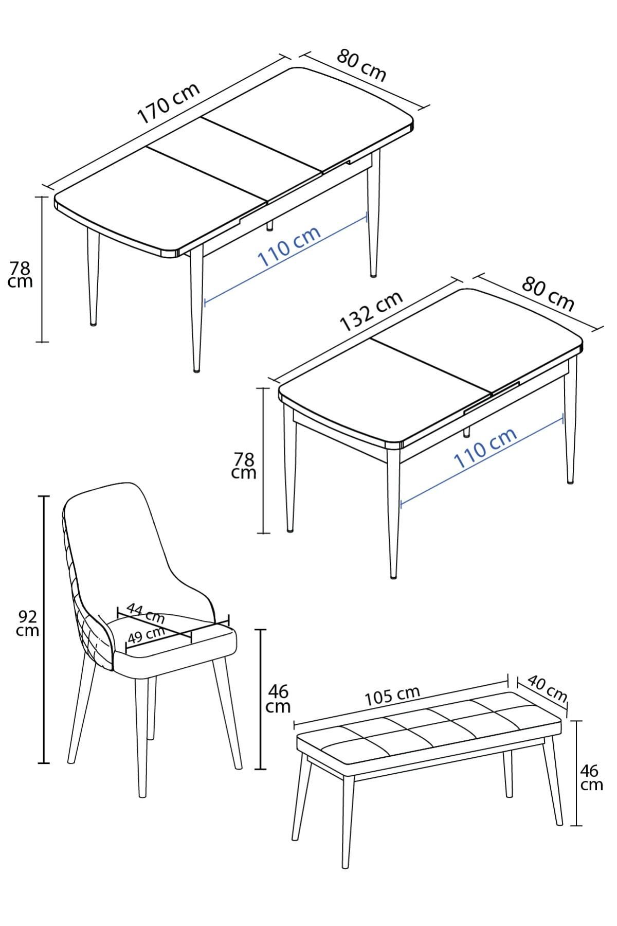 Natan Meşe Desen 80x132 Mdf Açılabilir Mutfak Masası Takımı 4 Sandalye, 1 Bench-4