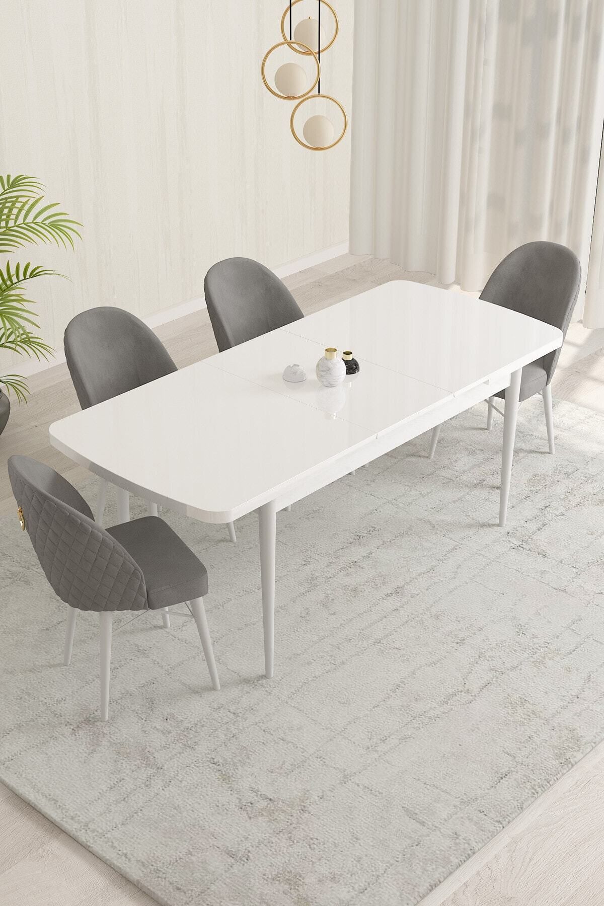 violeta Beyaz 80x132 Mdf Açılabilir Mutfak Masası Takımı 4 Adet Sandalye-1