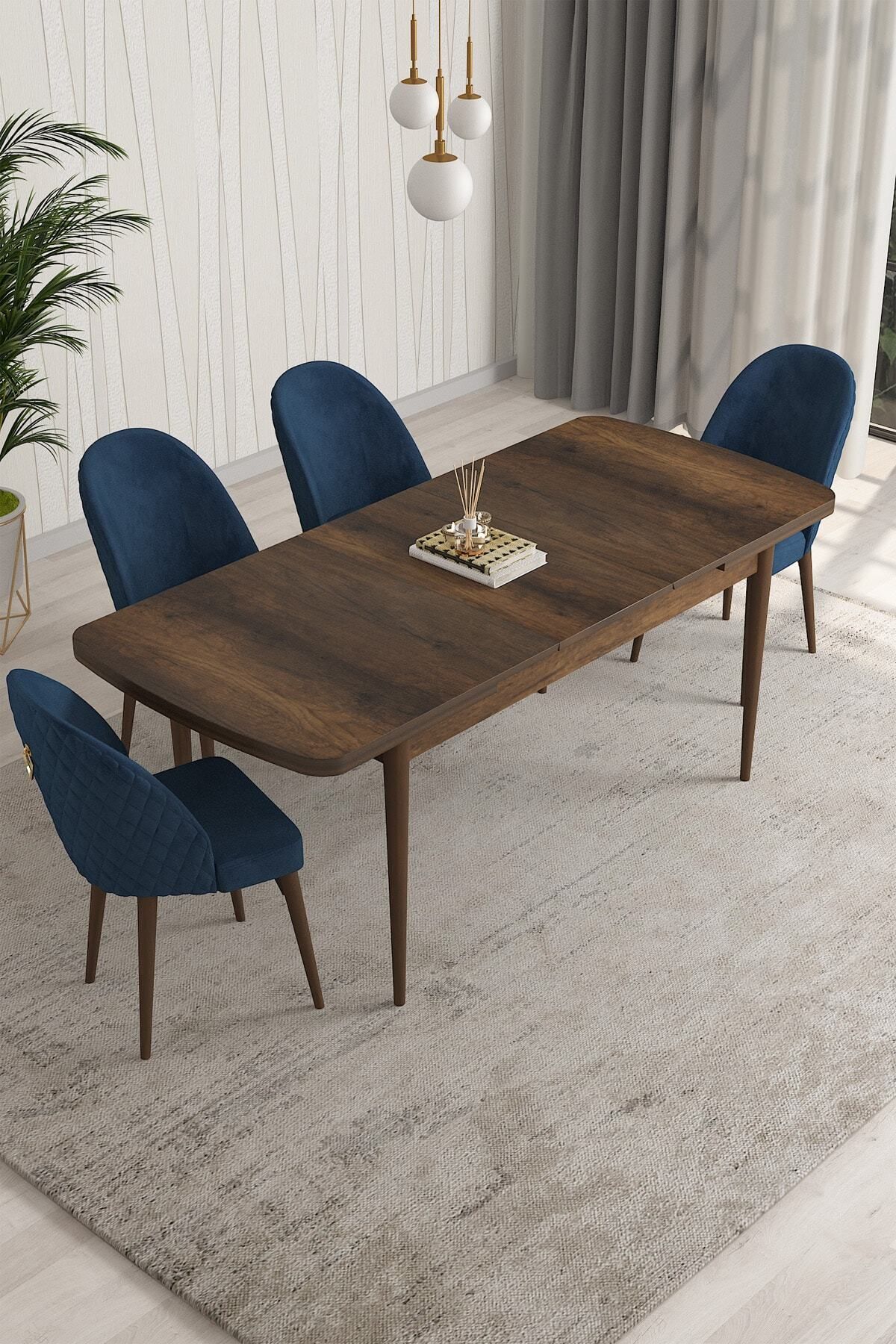 Aleksa Barok Desen 80x132 Mdf Açılabilir Mutfak Masası Takımı 4 Adet Sandalye-1