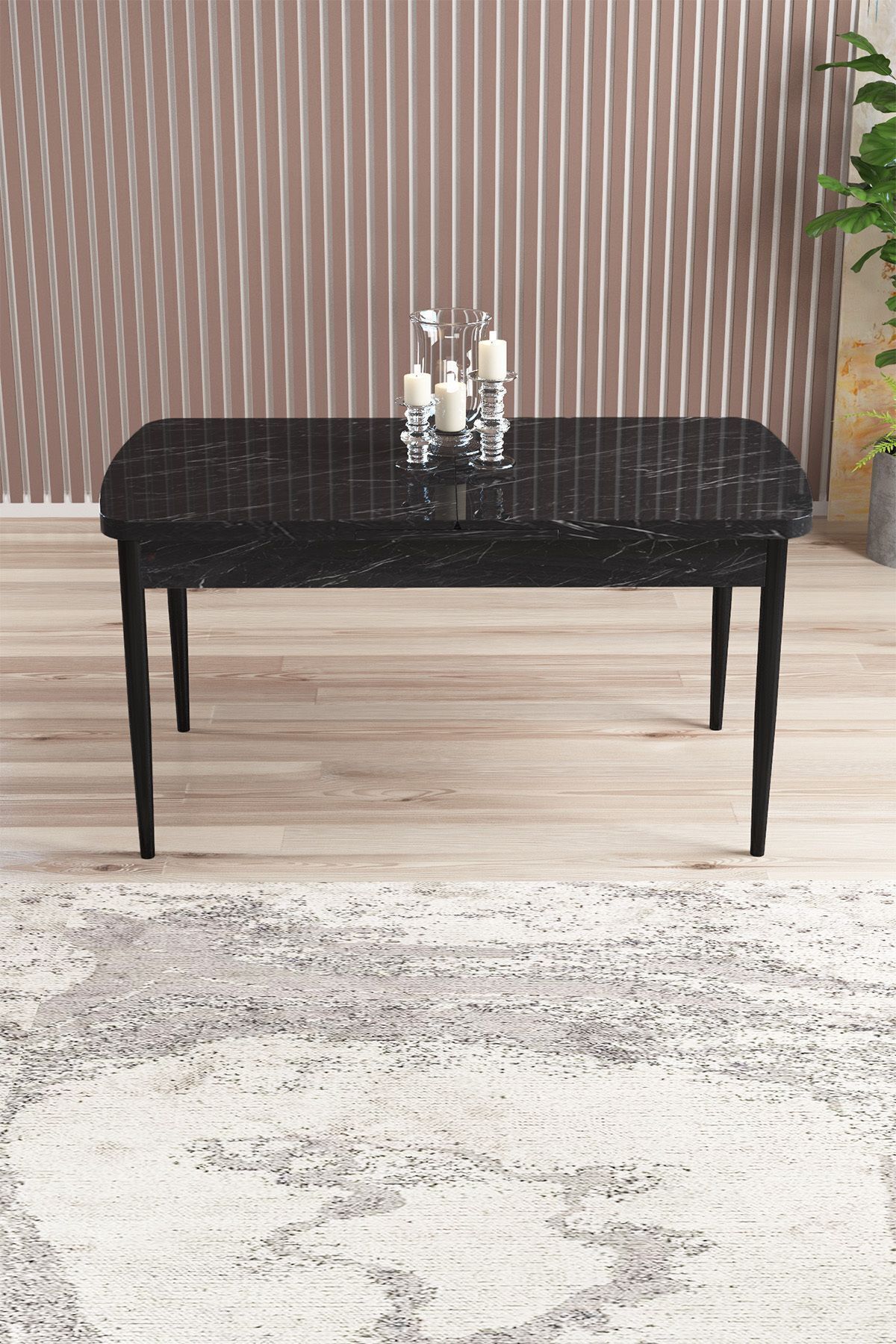 Mirka Siyah Mermer Desen 80x132 Açılabilir Mutfak Masası Takımı 6 Adet Sandalye-2