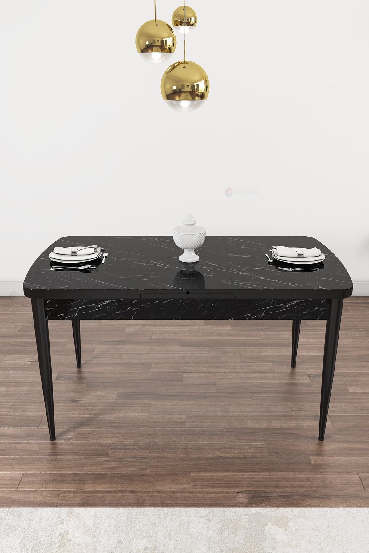 Vien Siyah Mermer Desen 80x132 Mdf Açılabilir Mutfak Masası Takımı 4 Adet Sandalye-3