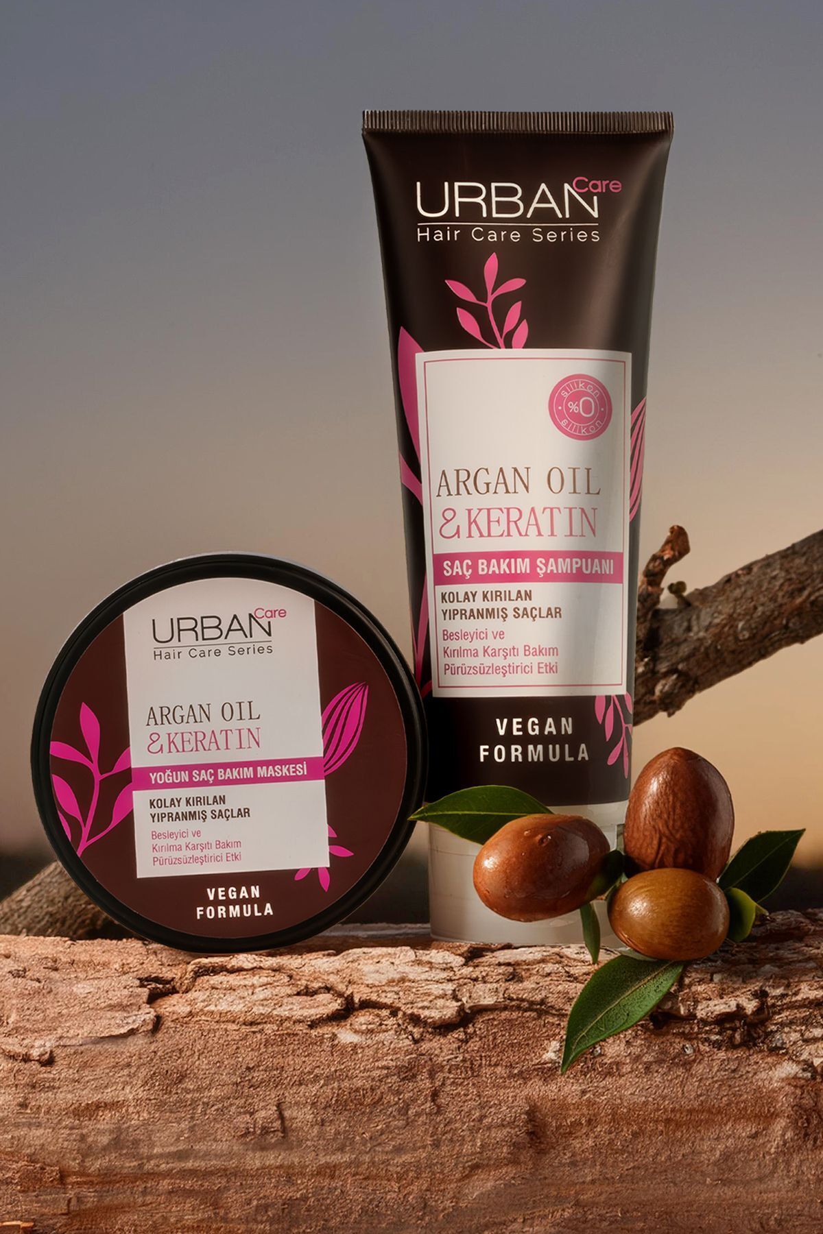Argan Oil & Keratin Kolay Kırılan Yıpranmış Saçlara Özel Duş Öncesi Saç Bakım Maskesi 3x50ml-vegan — SET.URB.160 — تصویر 3 از 5