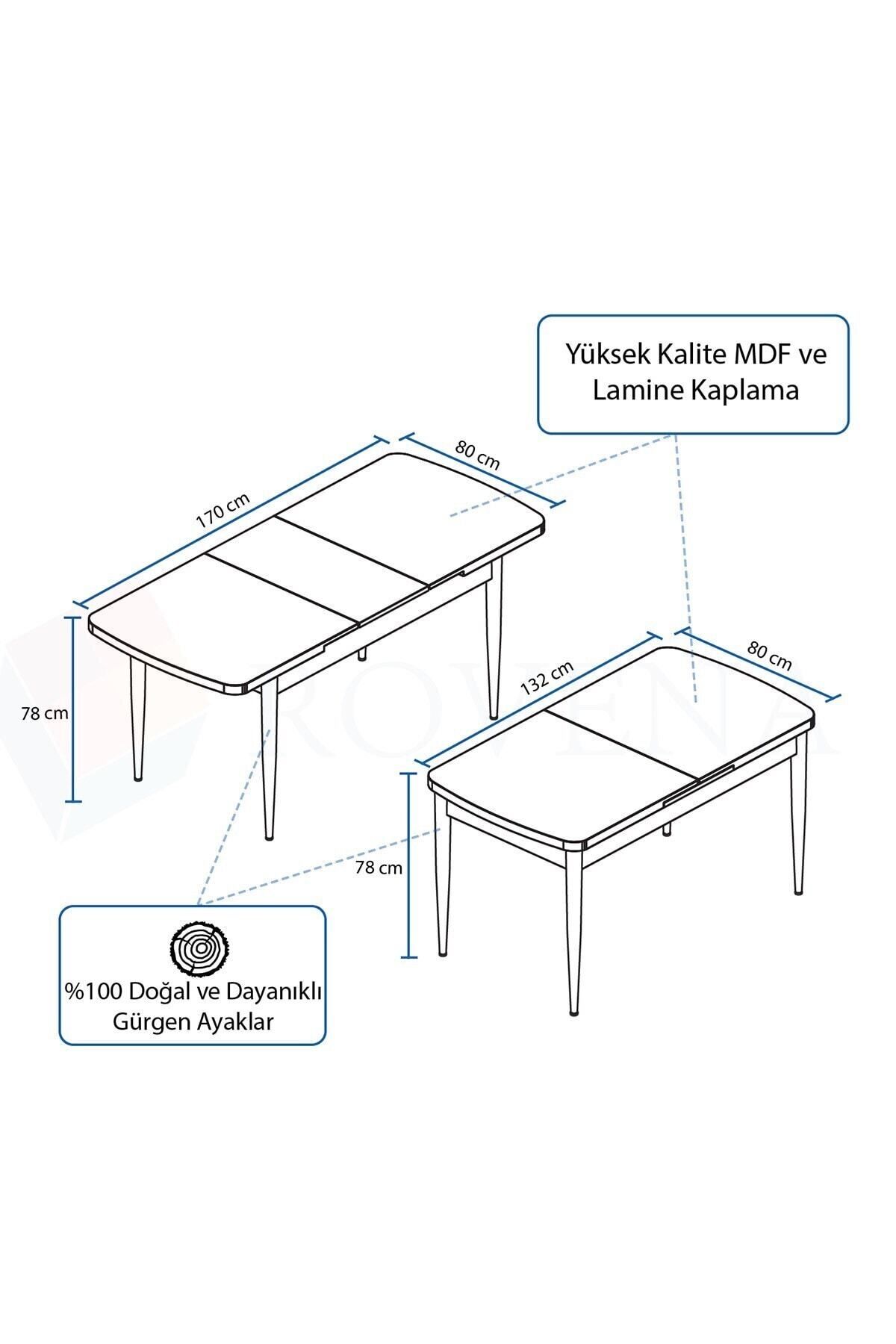 Vien Beyaz Mermer Desen 80x132 Mdf Açılabilir Mutfak Masası Takımı 6 Adet Sandalye-4