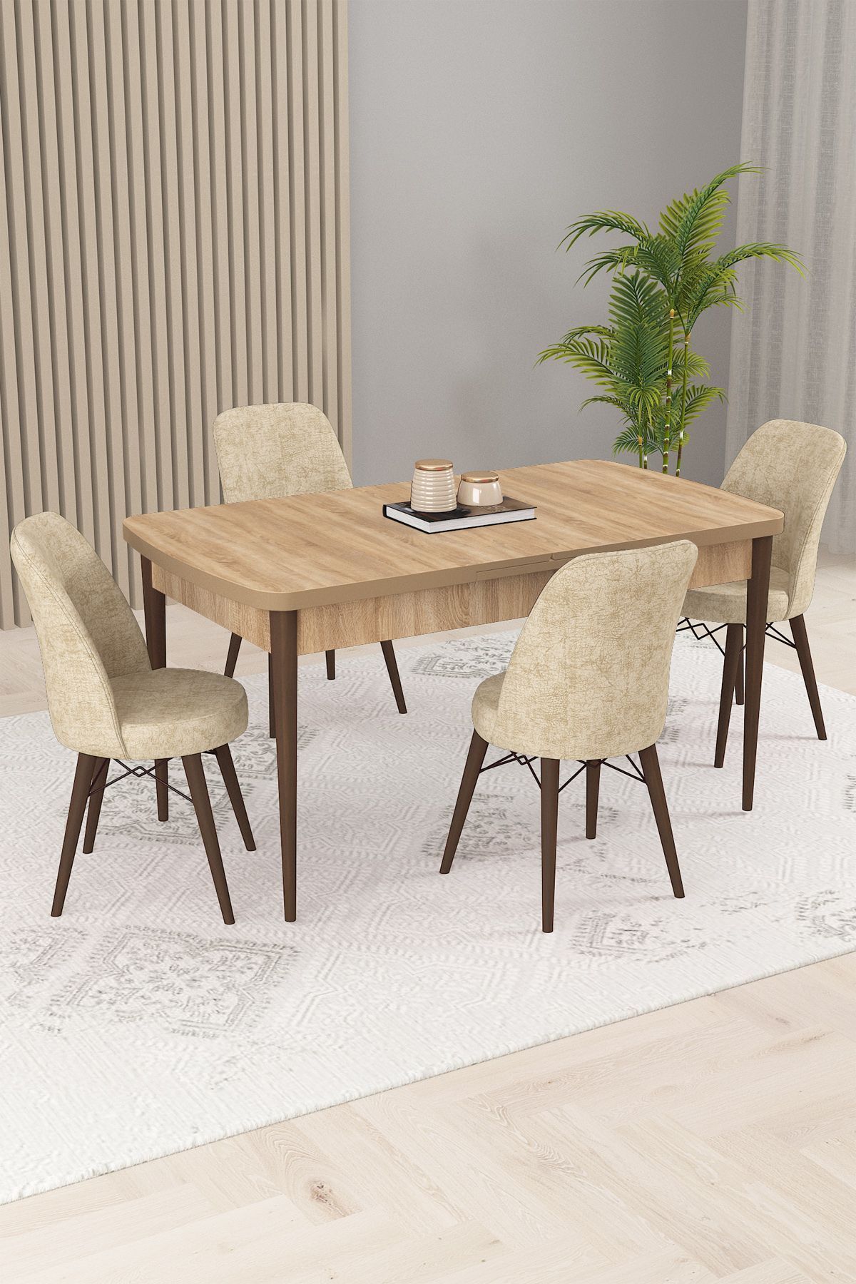 Taf Meşe 4 Kişilik Mutfak ve Salon Yemek Masası Takımı (AÇILABİLİR)-0