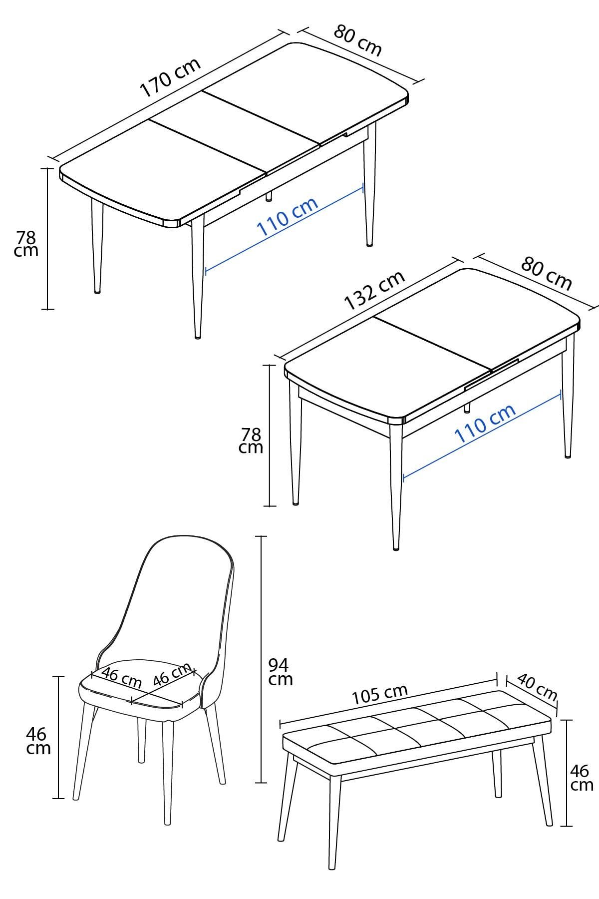 Radu Meşe Desen 80x132 Mdf Açılabilir Mutfak Masası Takımı 4 Sandalye, 1 Bench-4
