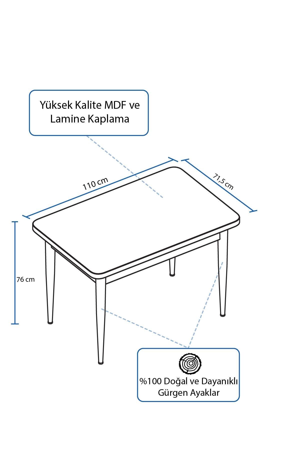 Rima Beyaz Mermer Desen 70x110 Mdf Sabit Mutfak Masası Takımı 4 Adet Sandalye-2