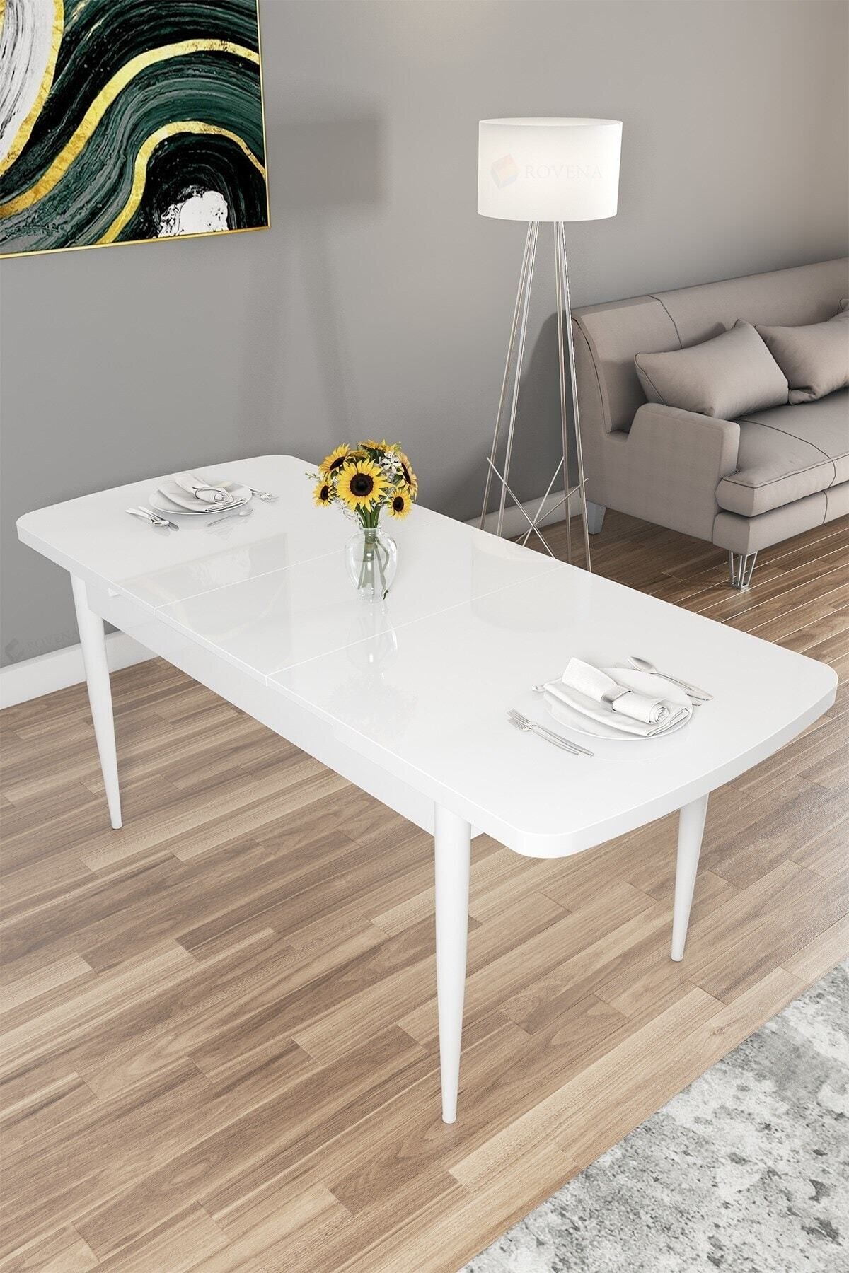 Vien Beyaz 80x132 Mdf Açılabilir Mutfak Masası Takımı 4 Adet Sandalye-3