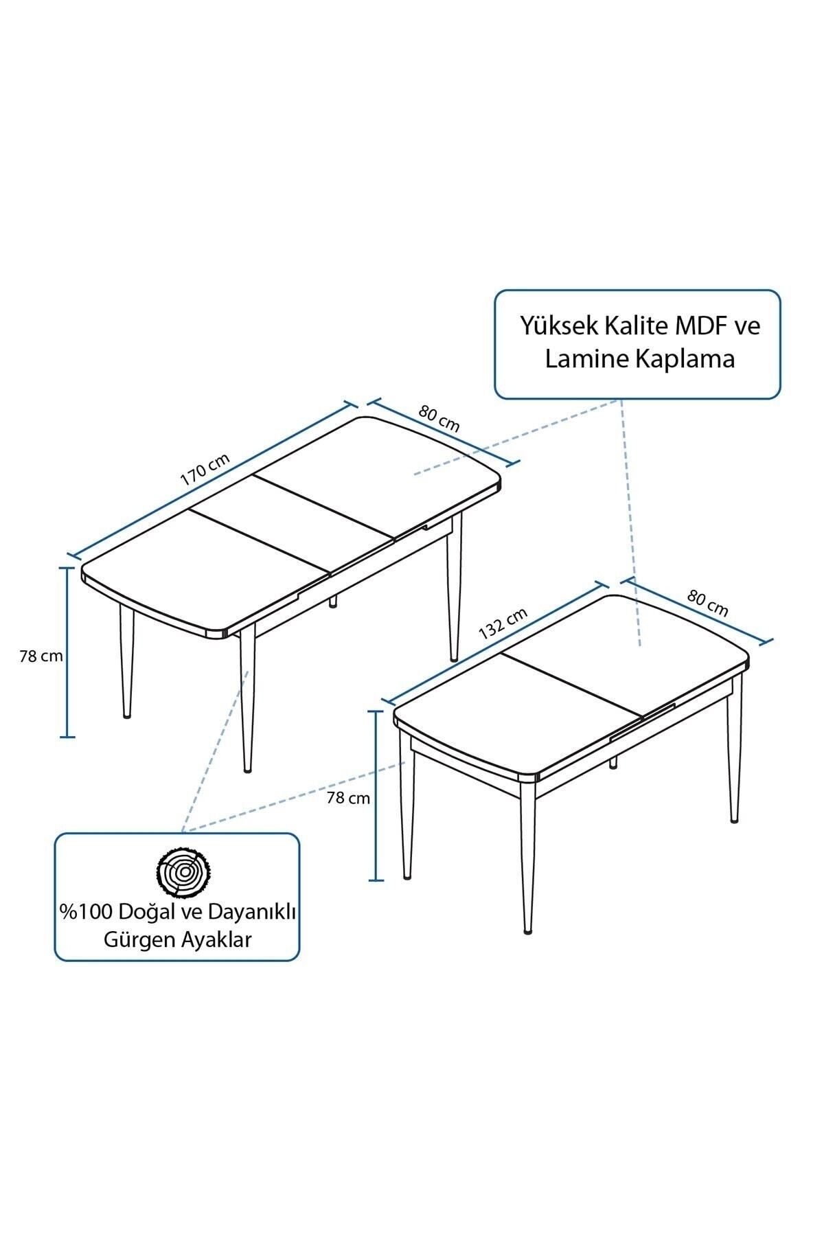 Mabel Meşe Desen 80x132 Mdf Açılabilir Yemek Masası Takımı 4 Sandalye, 1 Bench-3