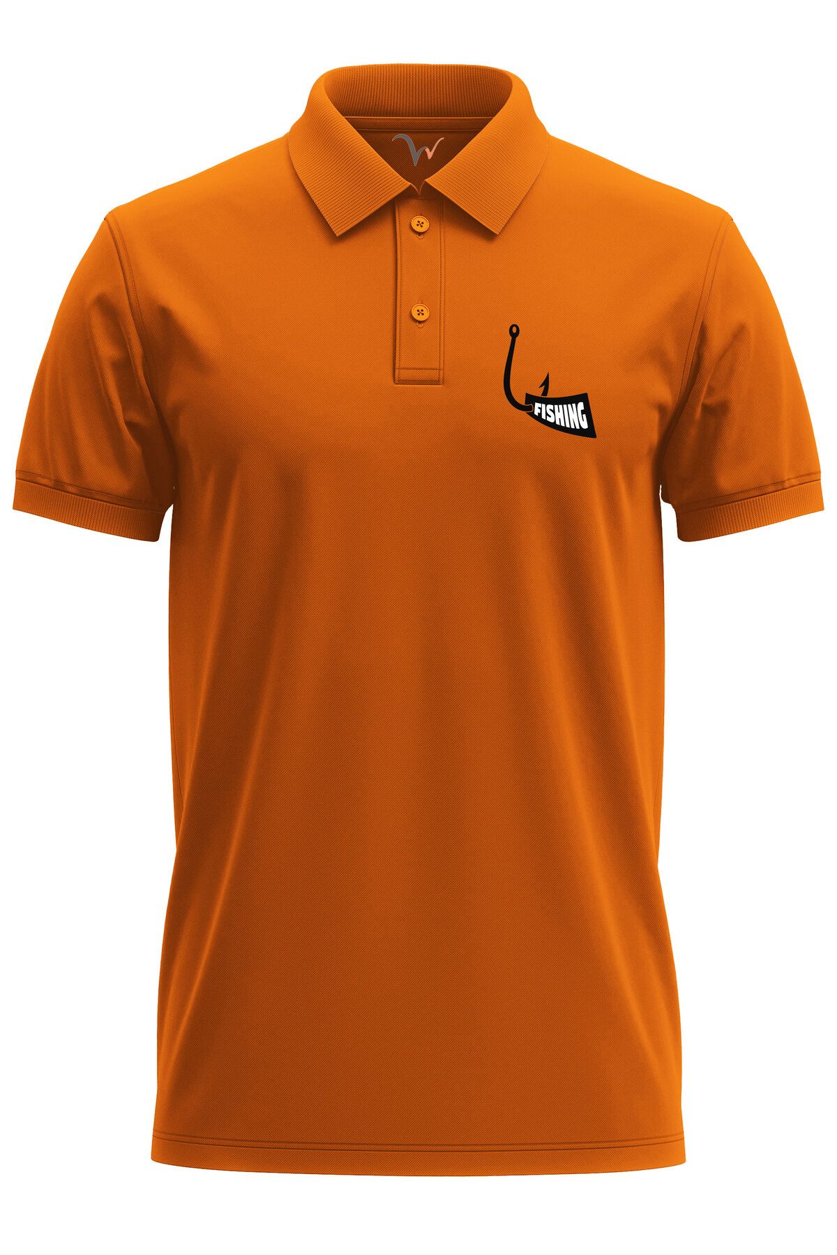 WİDİ Avcılık Fishing Balıkçı Kanca Baskılı %100 Pamuk Regular Fit Polo Yaka T-Shirt