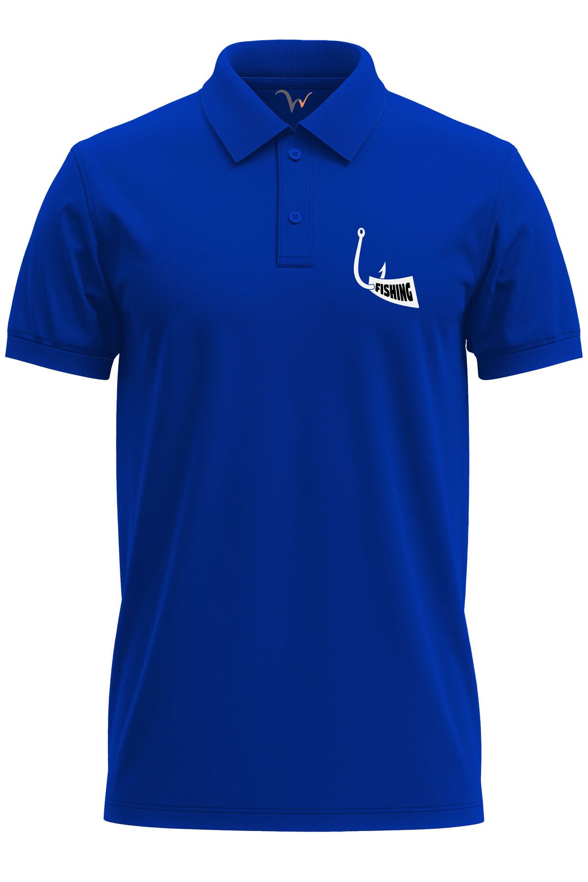 WİDİ Avcılık Fishing Balıkçı Kanca Baskılı %100 Pamuk Regular Fit Polo Yaka T-Shirt