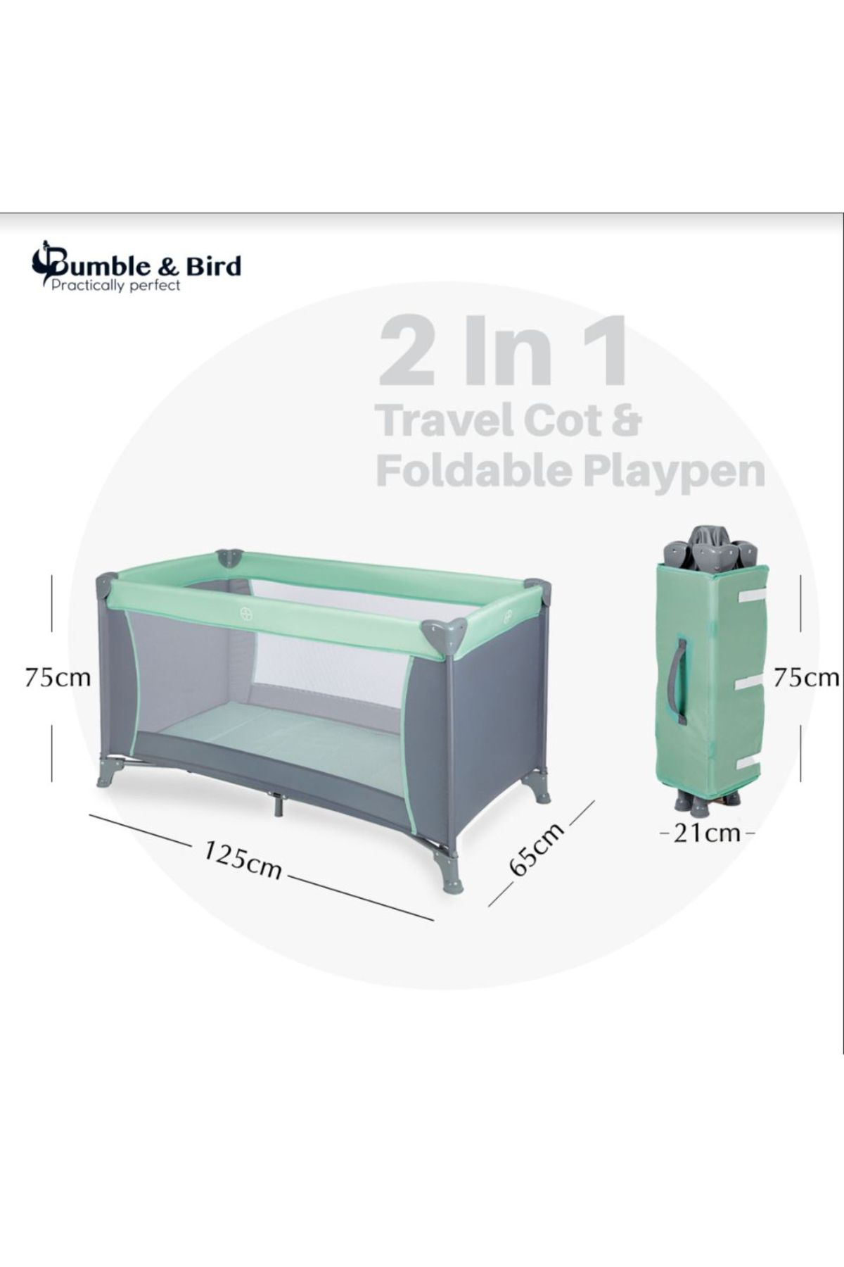 Bumble & Bird-- 2-in-1 Travel Cot & Foldable Playpen - Green 4