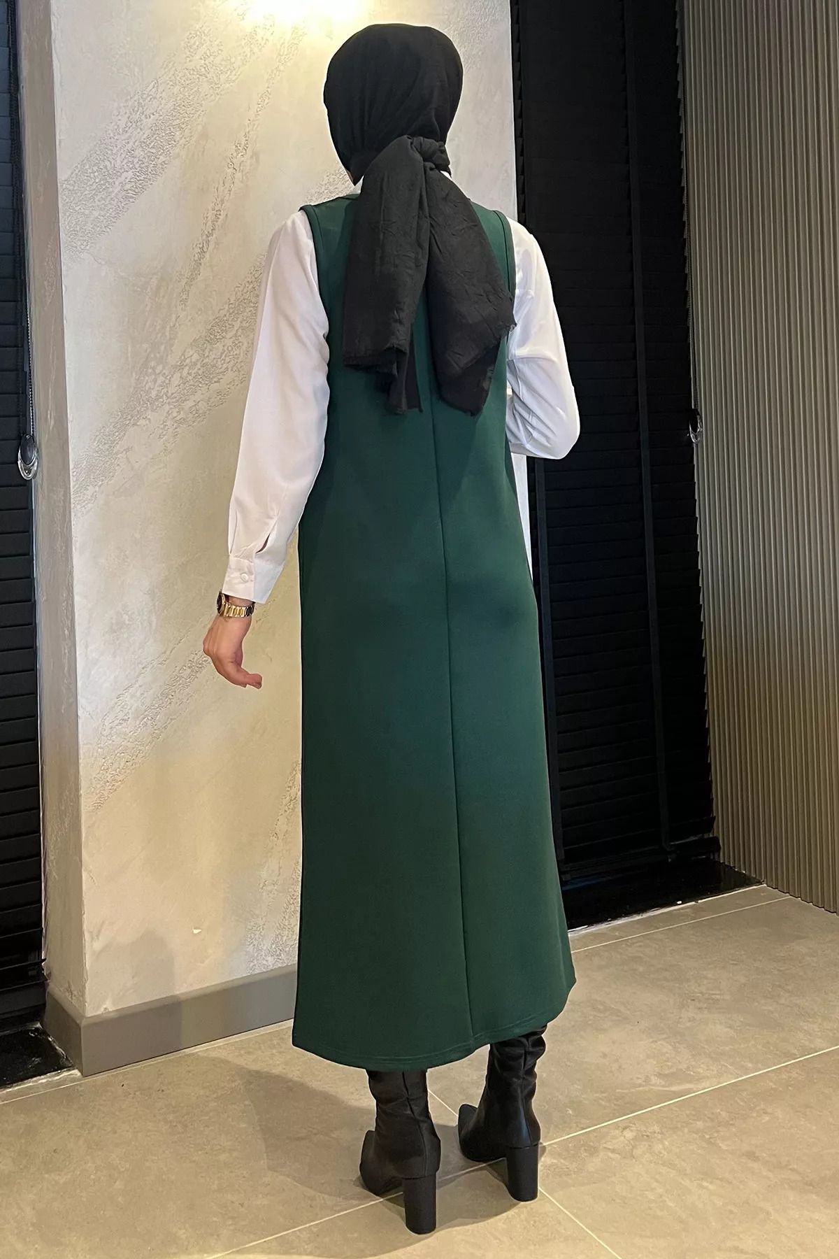 julude-Emerald Green Women's Hijab Shirt Gilet Combination Dress 4