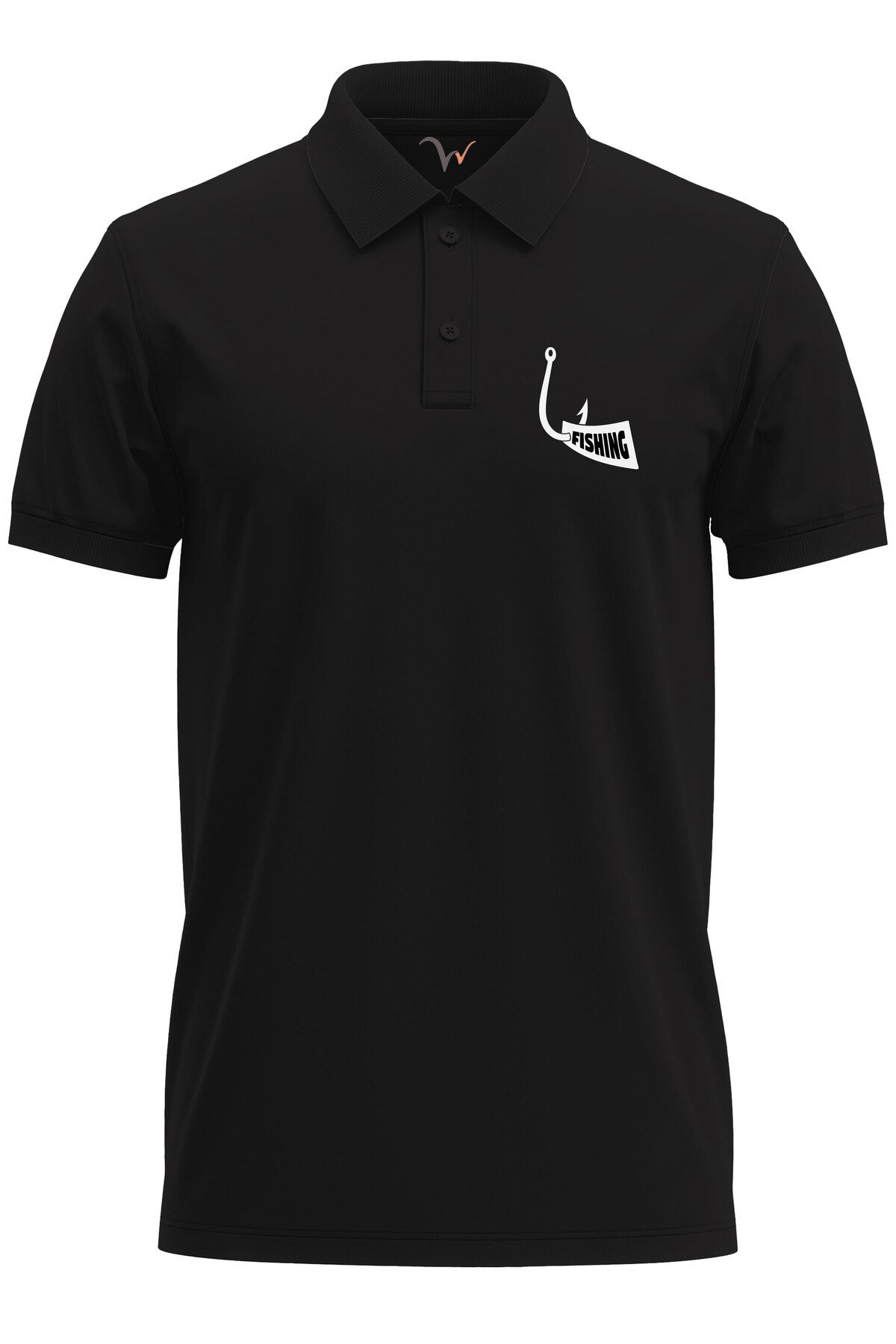 WİDİ Avcılık Fishing Balıkçı Kanca Baskılı %100 Pamuk Regular Fit Polo Yaka T-Shirt