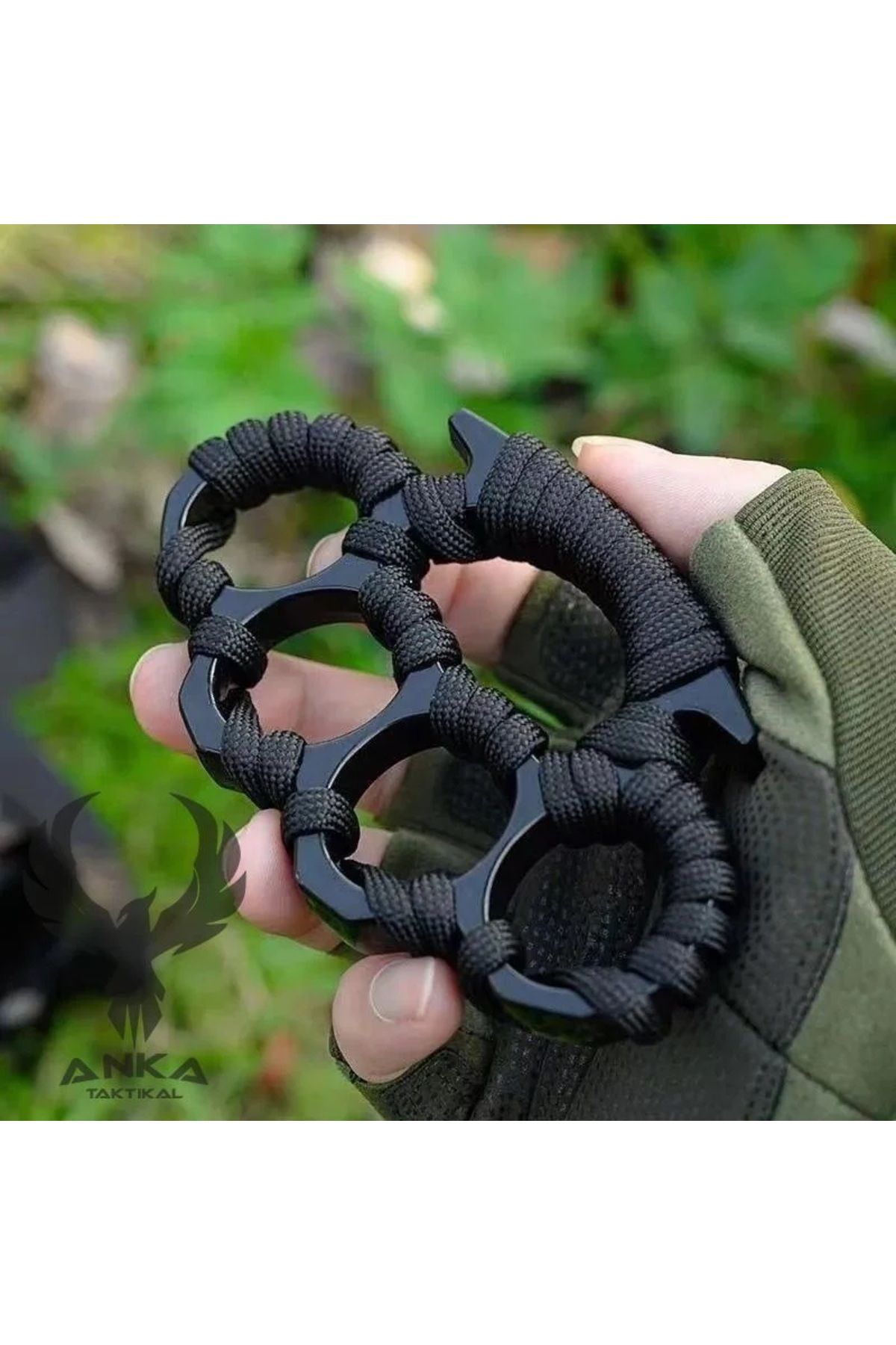 GVS Tactical Brass Knuckle Punch 4 Parmak Muş Dekoaratif Metal ta Paracord İpli Siyah