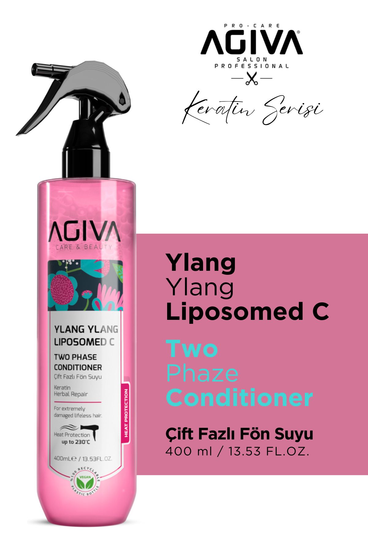 Agiva Ylang Ylang Liposom C Çift Fazlı Fön Suyu 400 ml - Isıya Karşı Koruma & Bitkisel Bakım