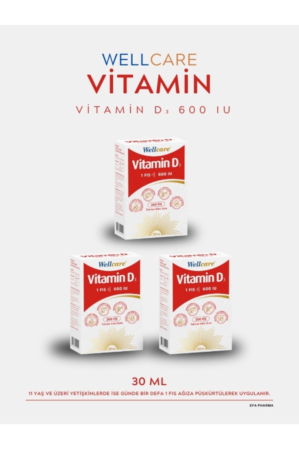 Wellcare Vitamin D3 600 IU 30 ml 3'lü