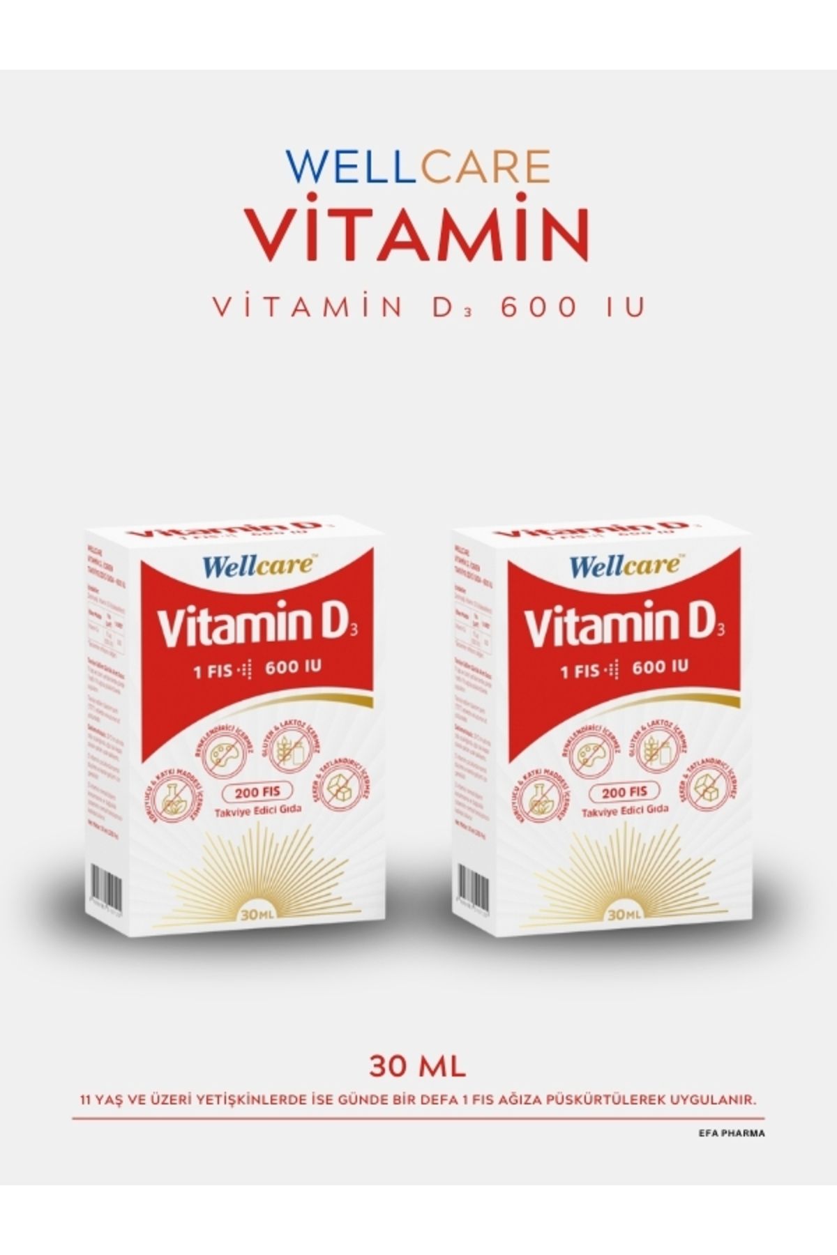 Wellcare Vitamin D3 600 IU 30 ml 2'li