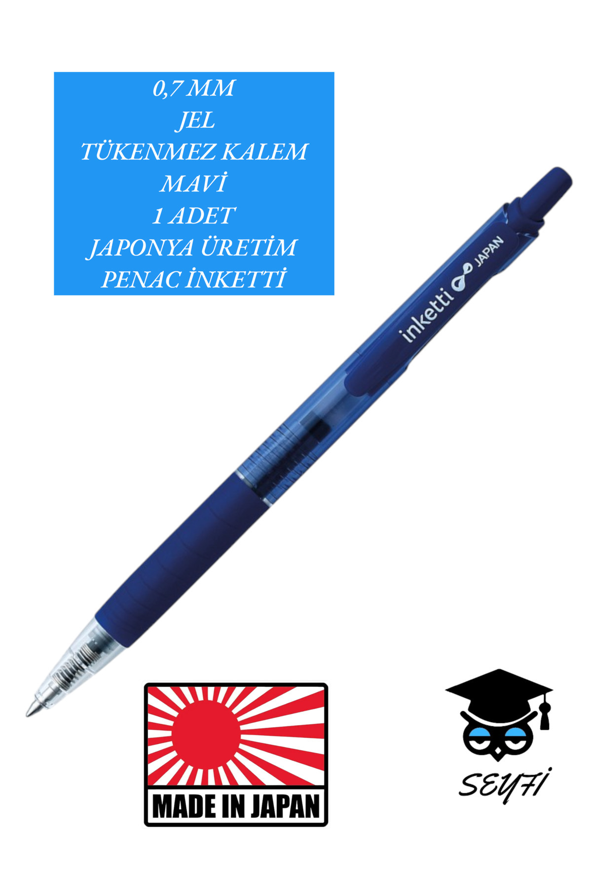 SEYFİKİRTASİYE 0,7 MM JEL TÜKENMEZ KALEM MAVİ 1 ADET JAPONYA ÜRETİM PENAC İNKETTİ