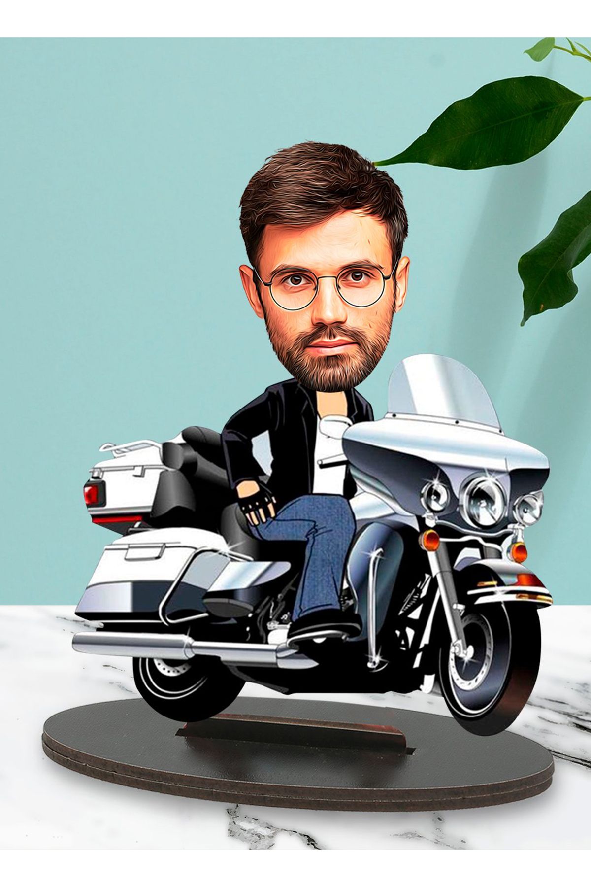 Kişiye Özel Fotoğraflı Motorcu Erkek Tasarımlı Karikatür Biblo