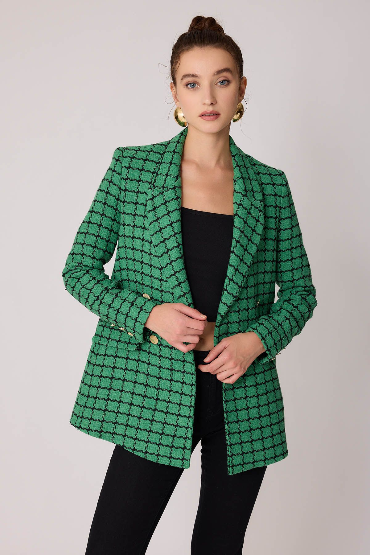 Vitrin-Gold Buttoned Patterned Lined Jacket 2