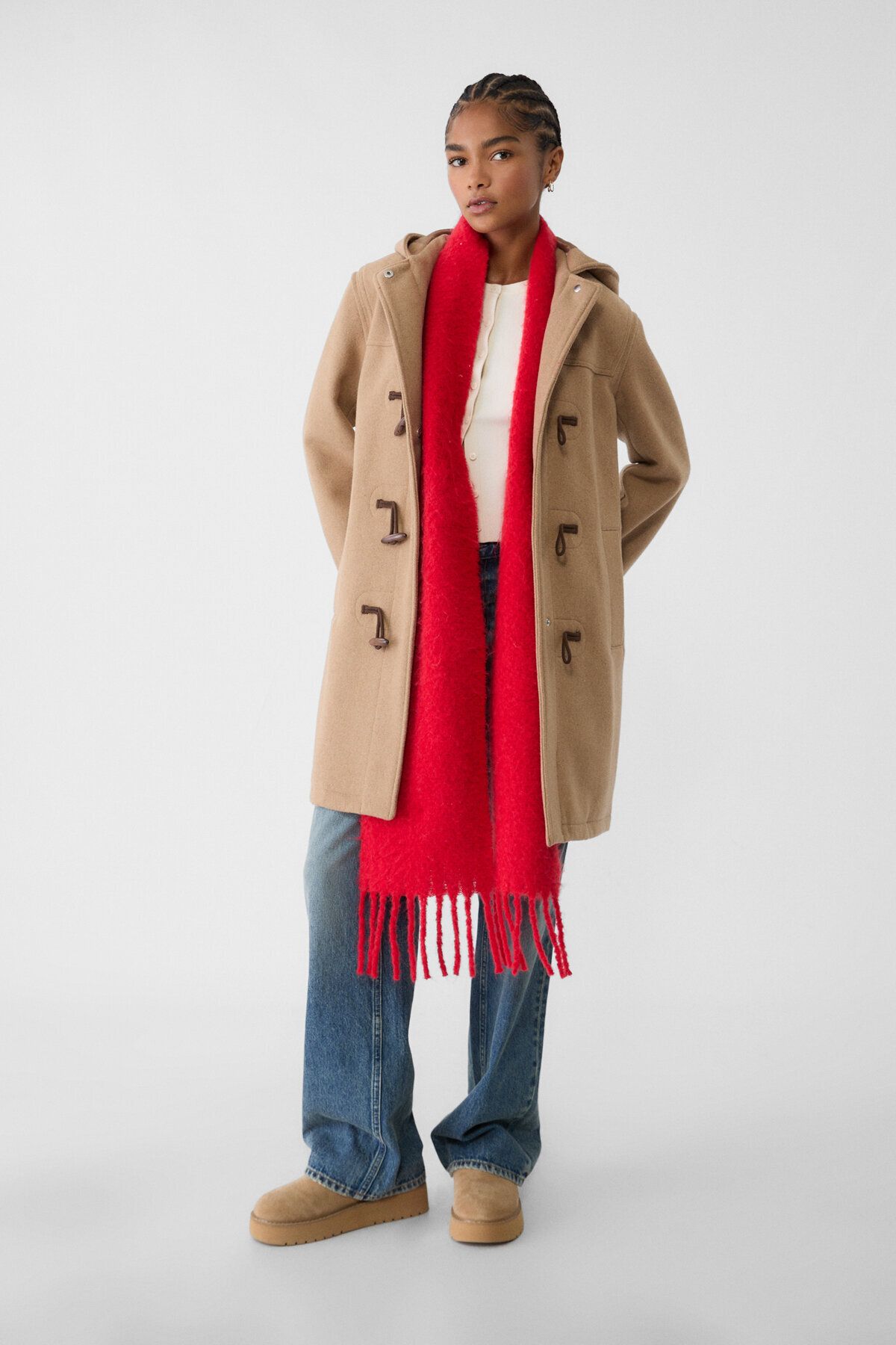 Stradivarius-Felt texture midi duffle coat 2