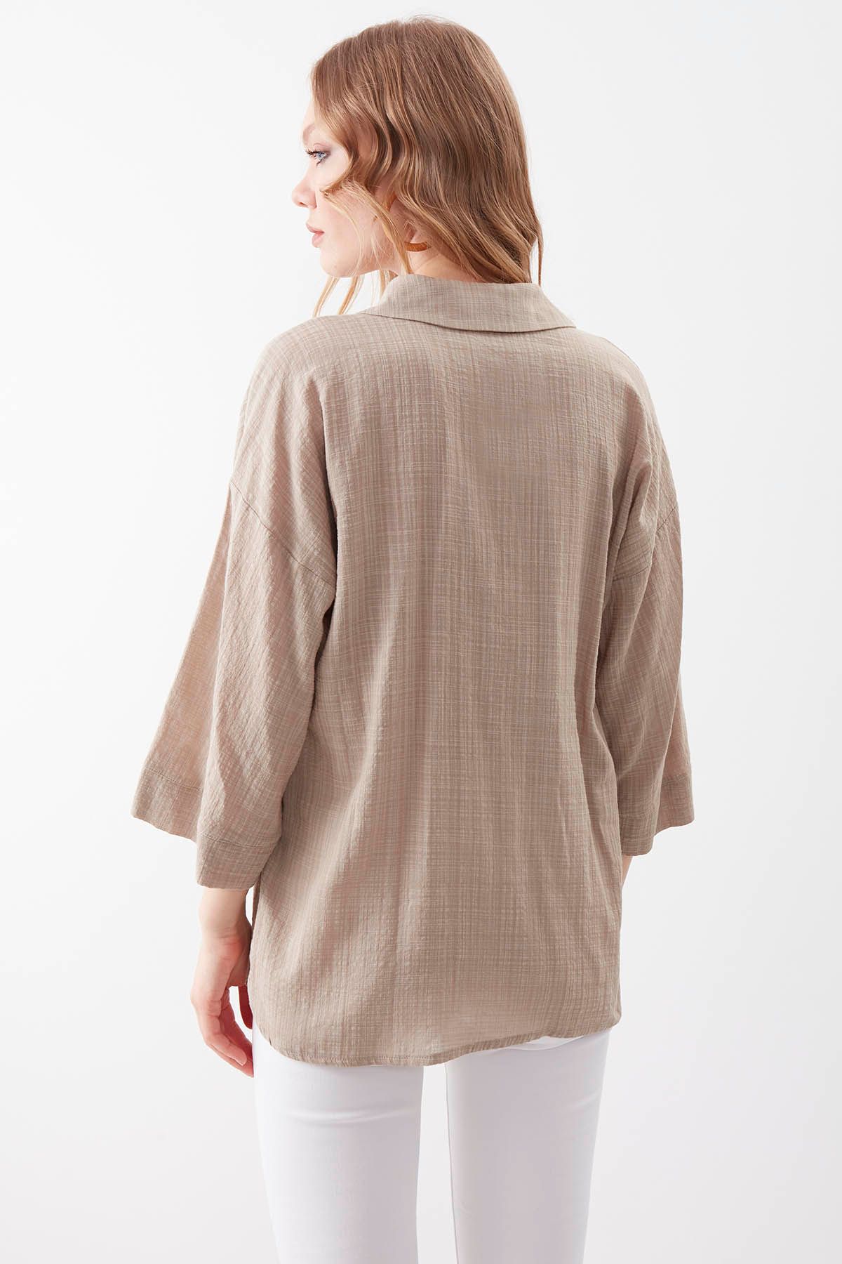Vitrin-Viscose Linen Buttoned Loose Blouse 4
