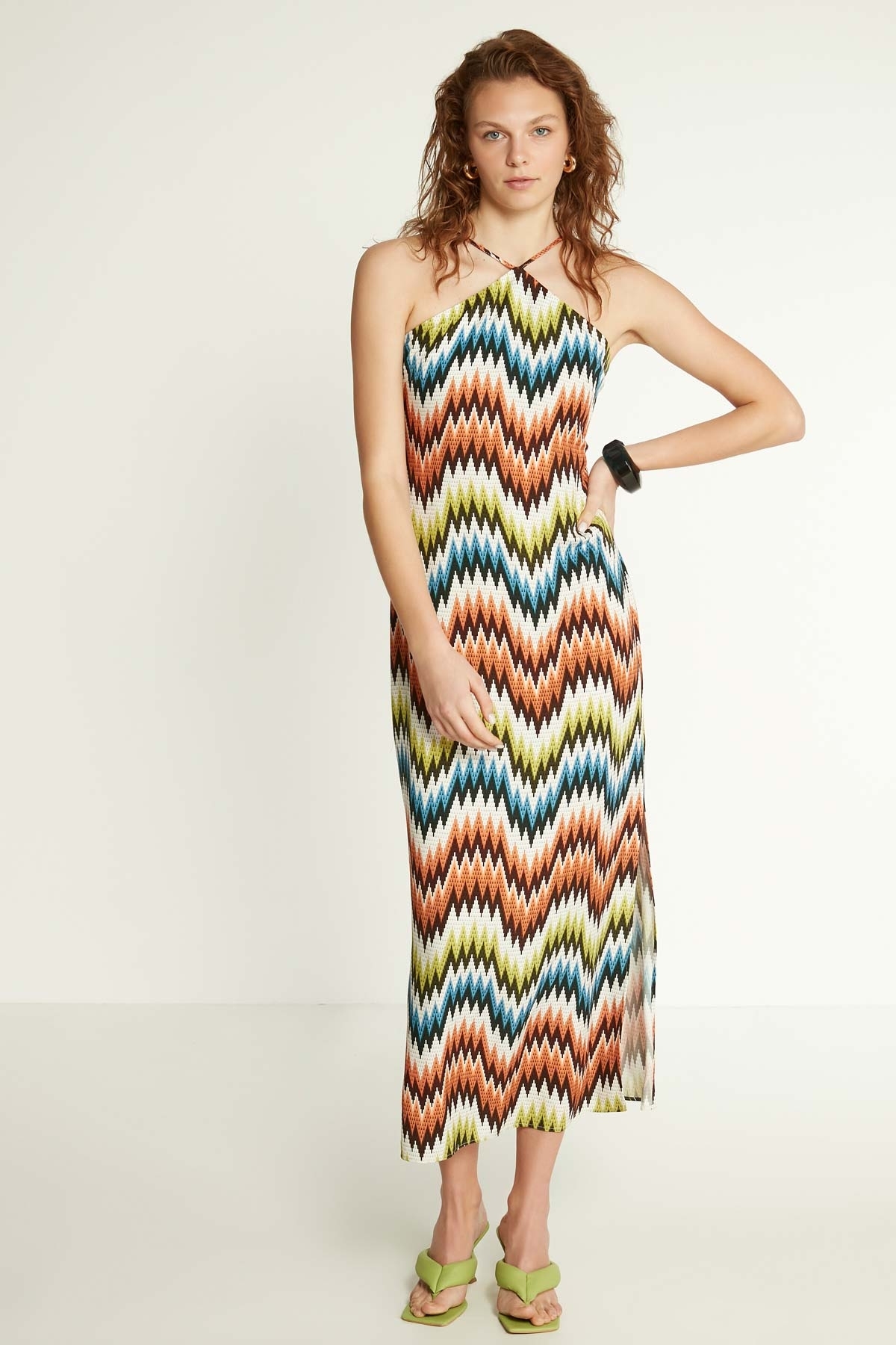 Vitrin Strappy Colorful Pattern Long Dress Size: m