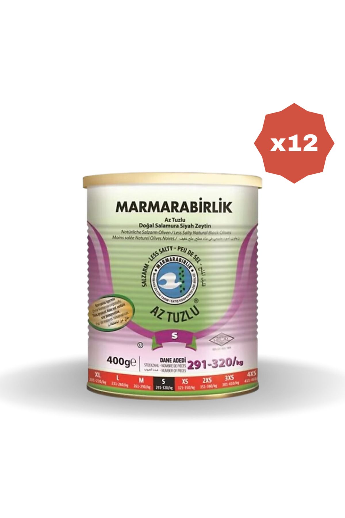 MarmaraBirlik MARMARABİRLİK ZEYTİN 291,320 HUSUSİ AZ TUZLU TNK 400 GR - (12 ADET)