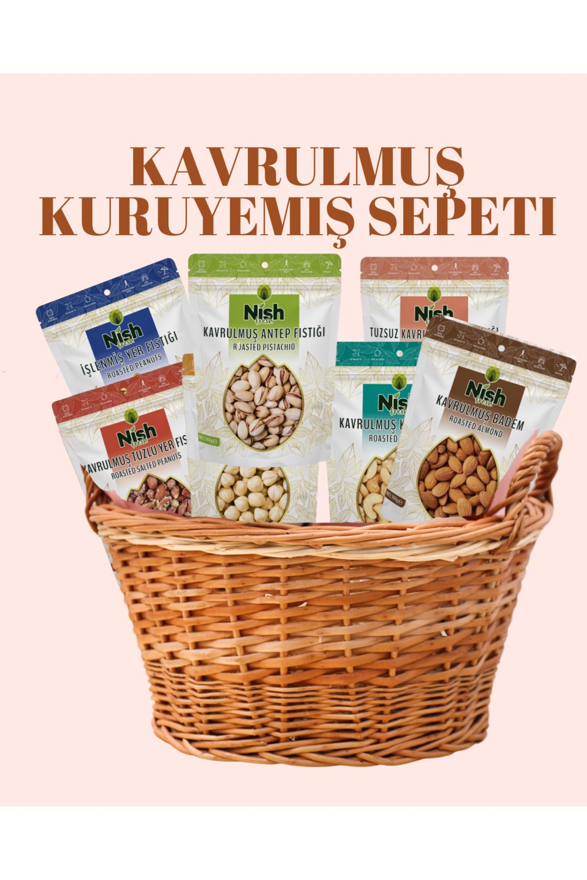 nish fresh Kavrulmuş Karışık Kuruyemiş Sepeti 7 Çeşit 980 gram