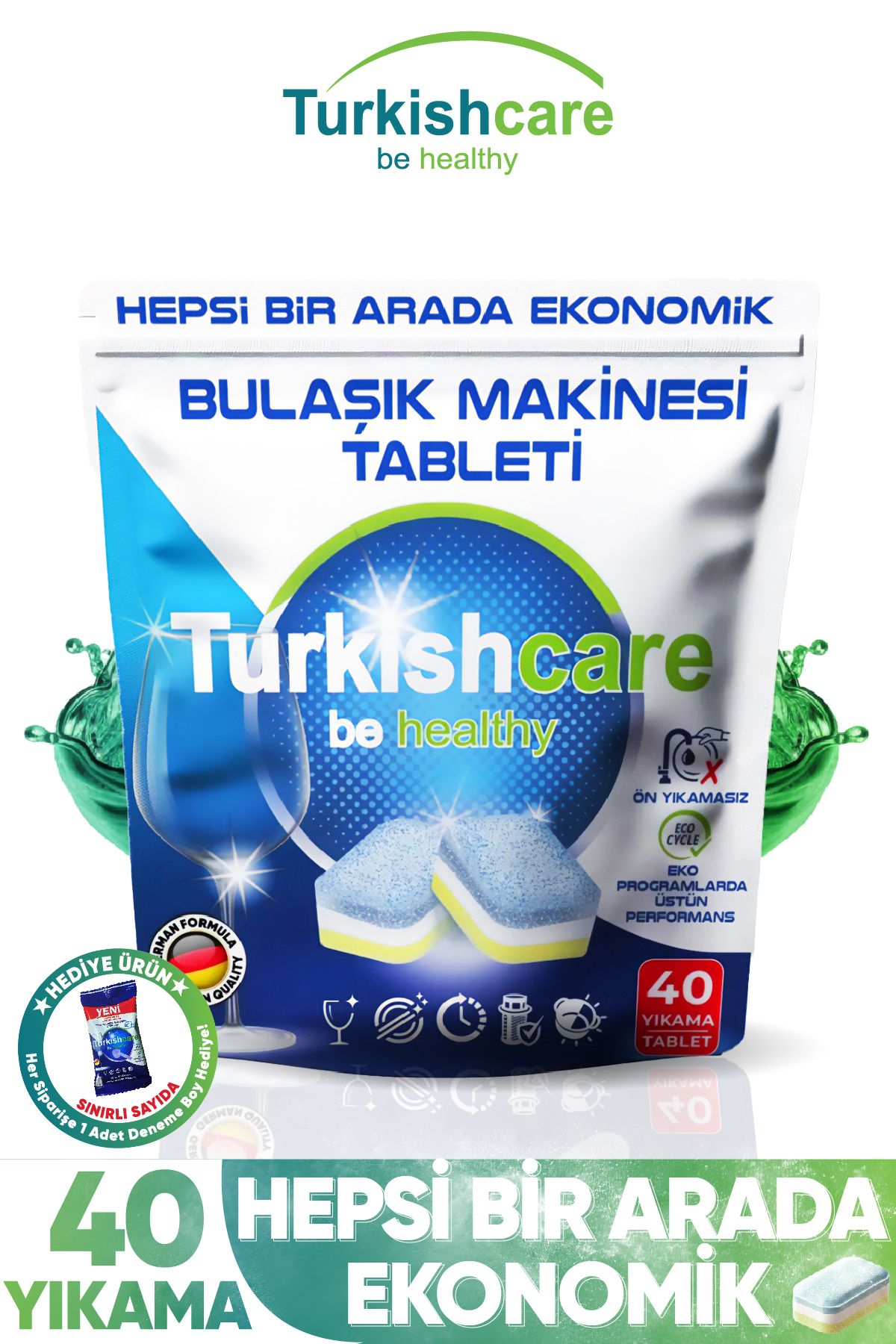 Turkishcare Hepsi Bir Arada Ekonomik 40 Yıkama Bulaşık Deterjanı Premium Tablet