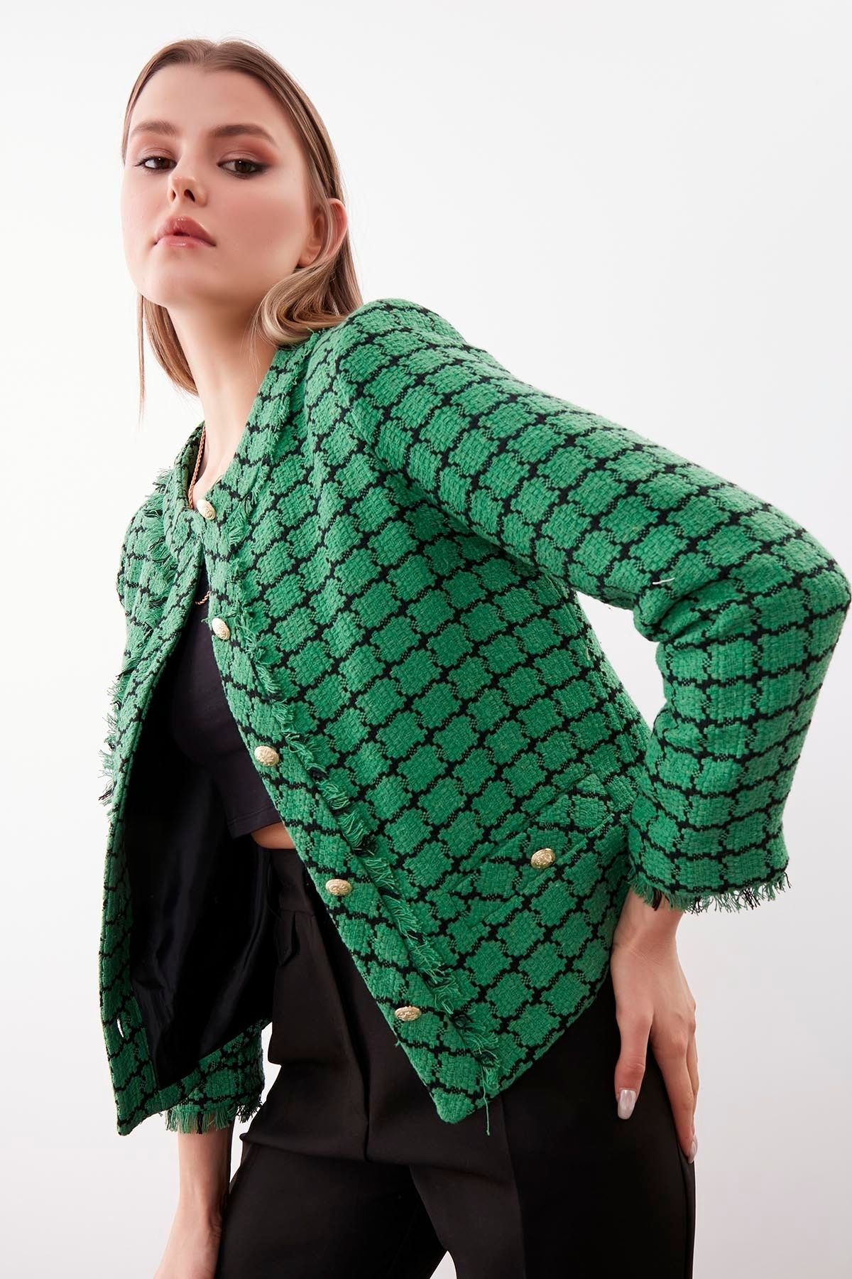 Vitrin-Gold Buttoned Patterned Jacket 2