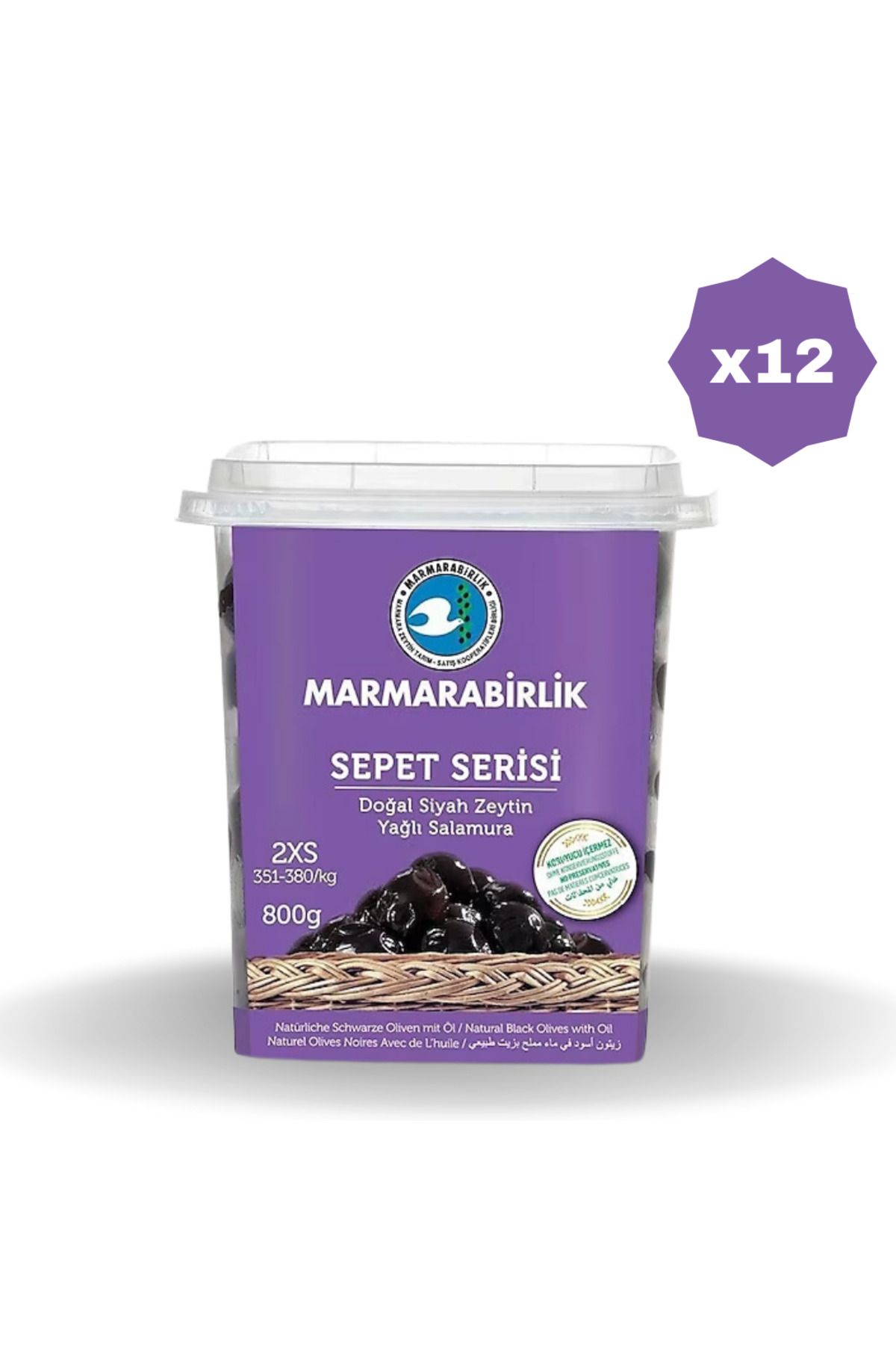 MarmaraBirlik MARMARABİRLİK ZEYTİN 351-380 2XS YAĞLI SALAMURA PET 800 GR - 12 ADET)